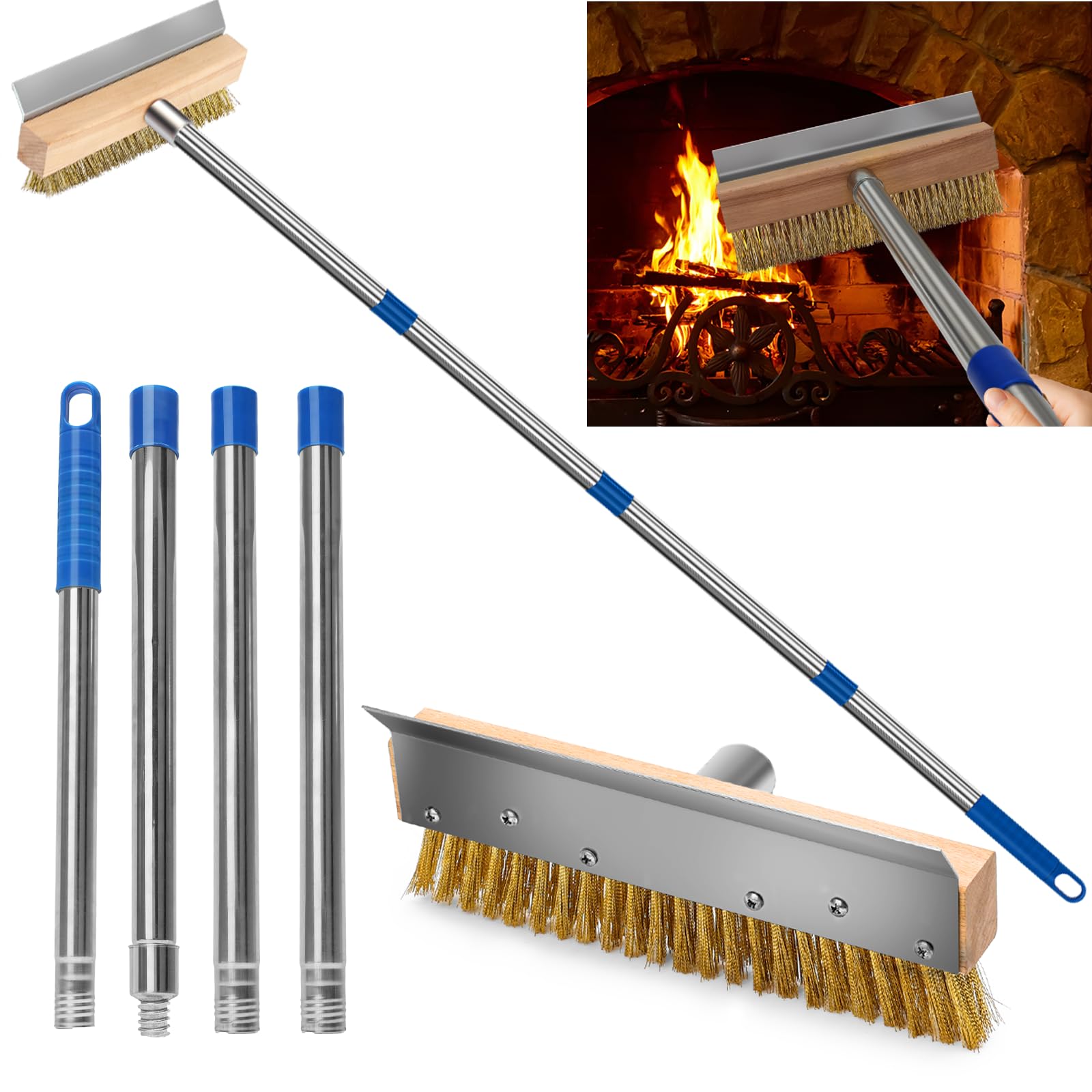 Pizza Oven Brush with Scraper and 4 Sections Detachable Long Rod and ScraperOven Brush for Removing Deep BurnedOn Residue | Id