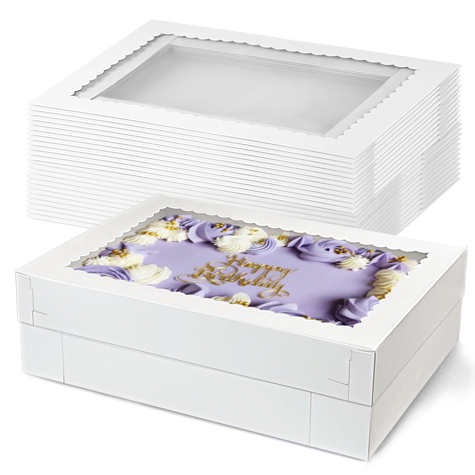 MUMULULU 12 PCS Cake Boxes with Window White Bakery Boxes Large Treat Box for Donuts Cookies Dessert Cupcakes Pastry Baking Pie 