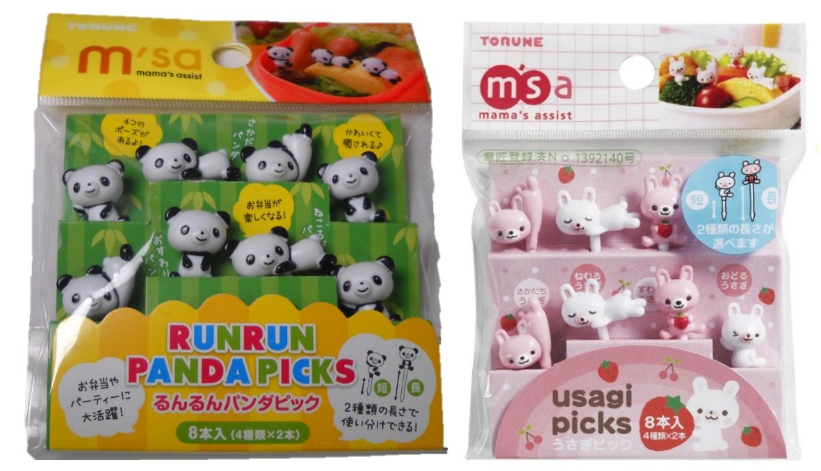 Torune Food Picks Bento Lunch Accessories Picks Set - 8-Piece Panda & 8-Piece Rabbit