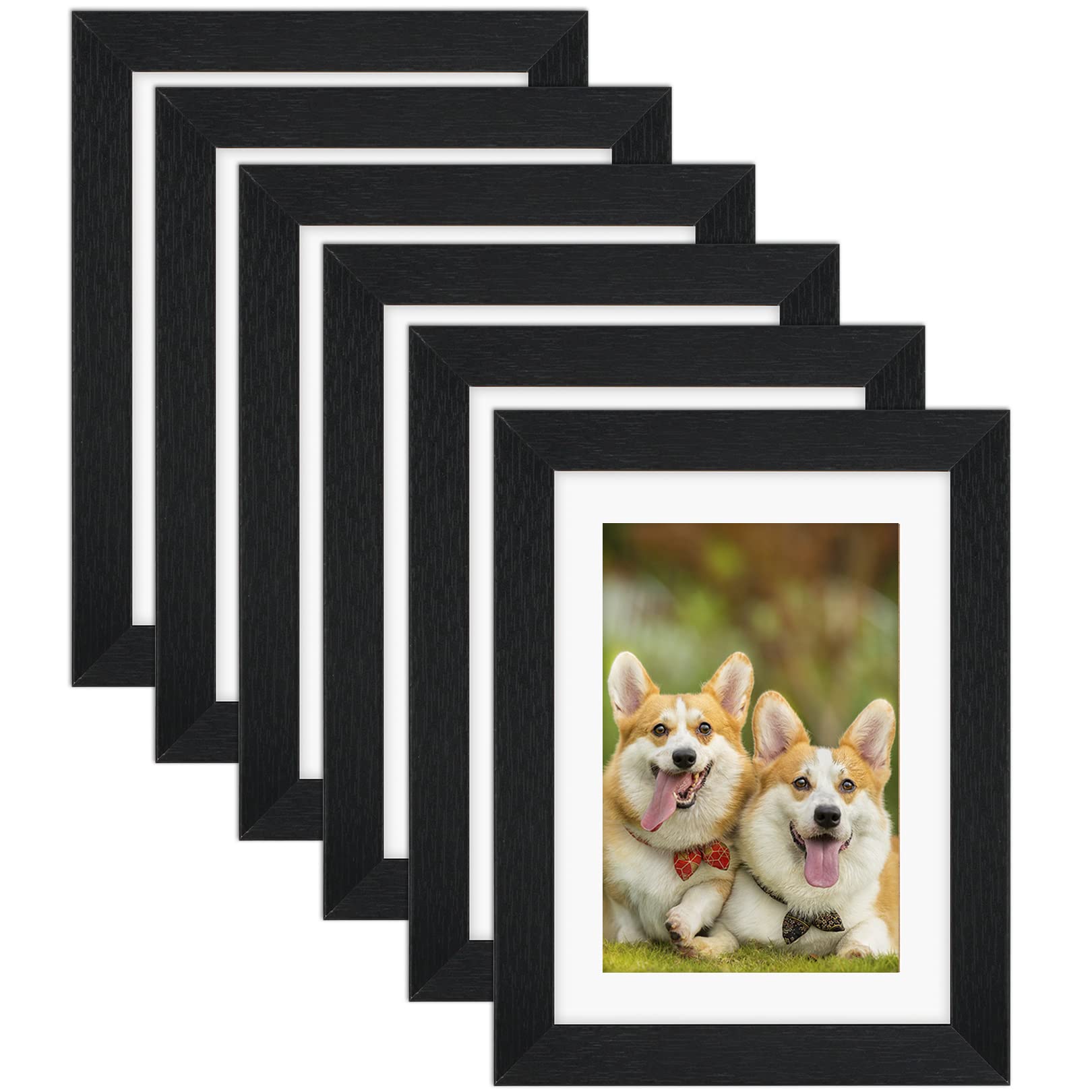 TOFOREVO 5x7 Picture Frames Set of 6 Black Wood Grain Photo Frame for Gallery Wall Mounting or Tabletop Display