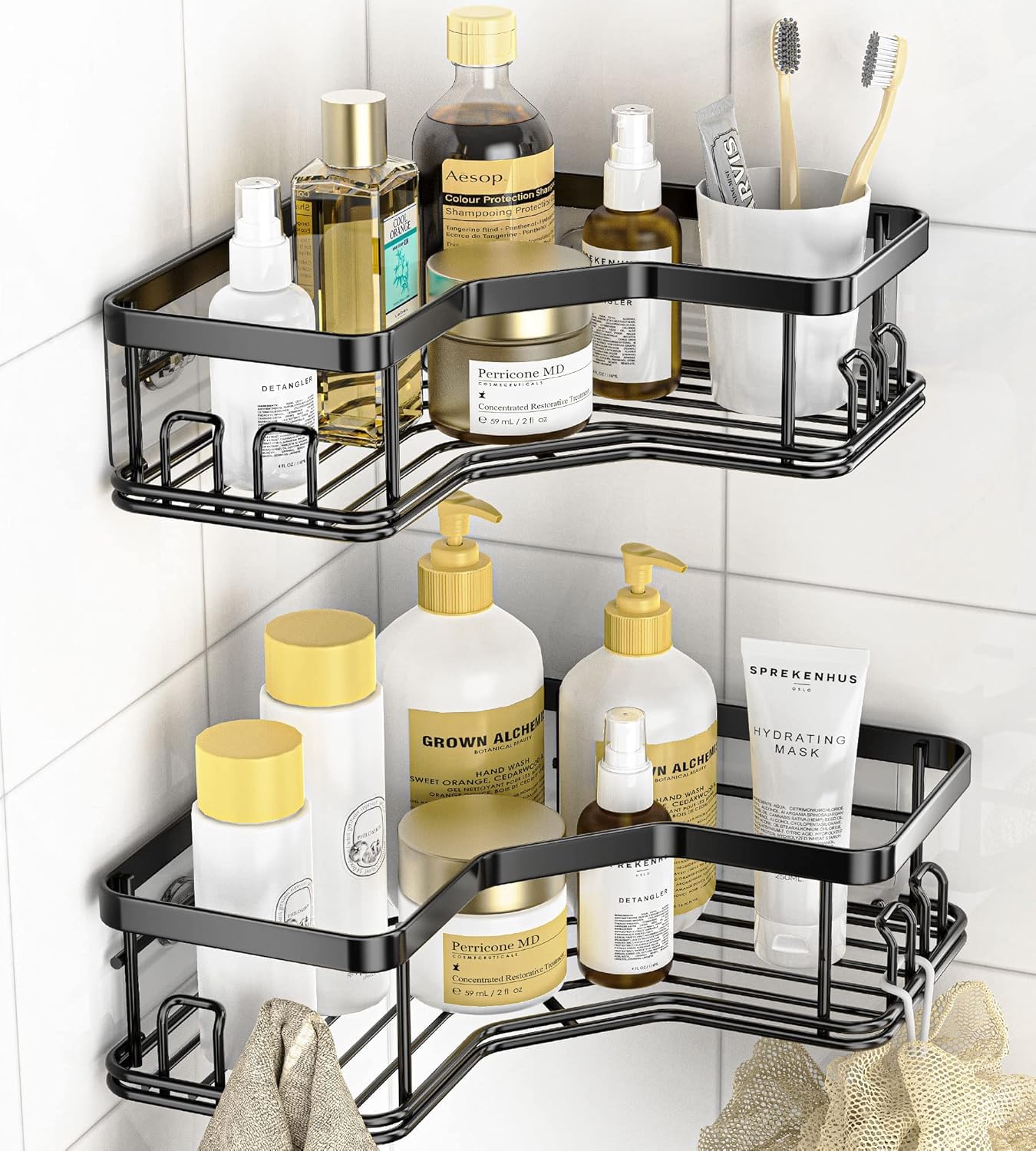 BIRDWING 5 in 1 Self Adhesive Organizer Combo/Soap Holder with Tooth Brush Holder/Stand for Bathroom Without Drill/Racks and She