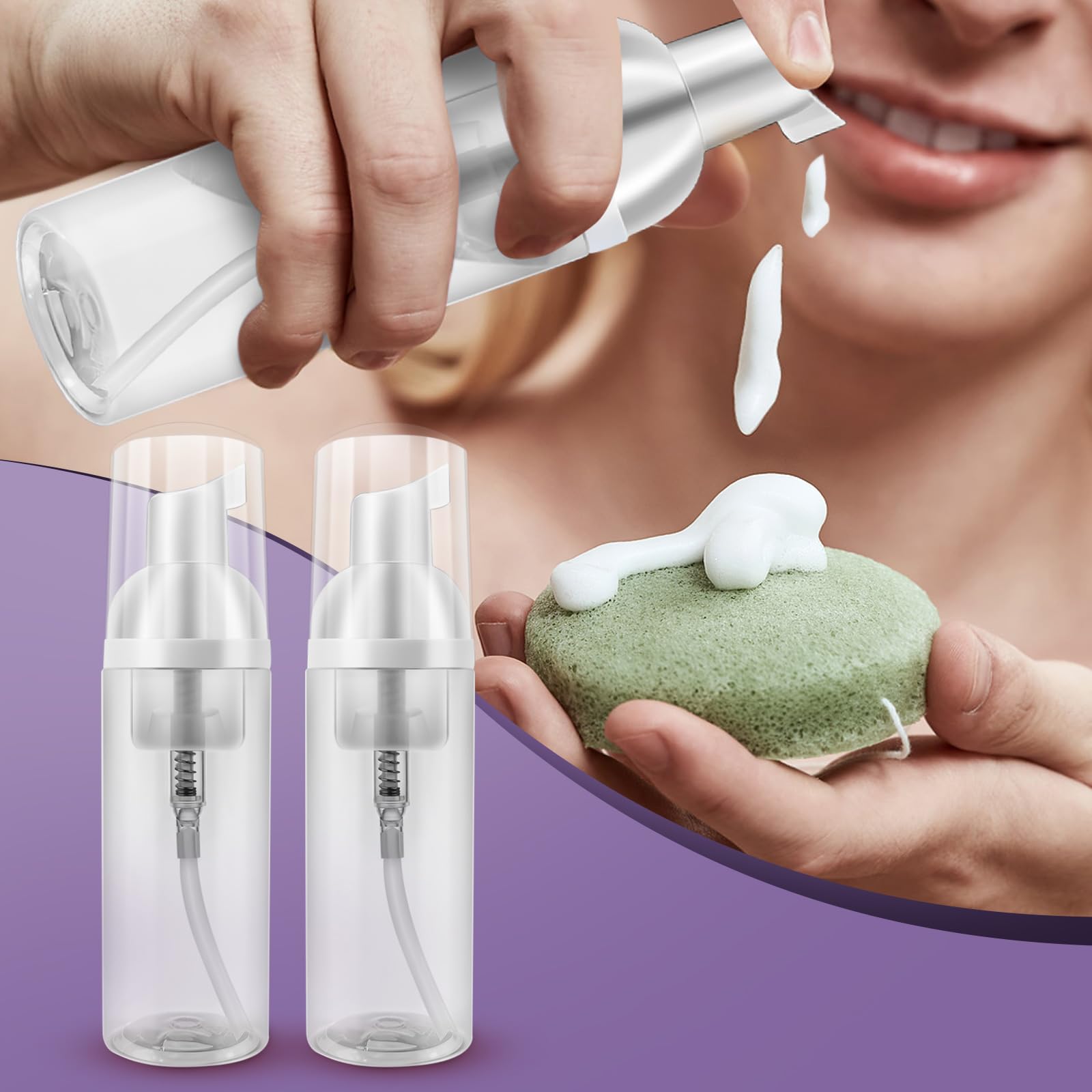 3Pack Travel Foam Pump Bottle 60 Ml/2 Oz - Small Size Foam Spray Bottle & Pump Bottle Dispenser For Face Wash, Lash Shampoo, Ski