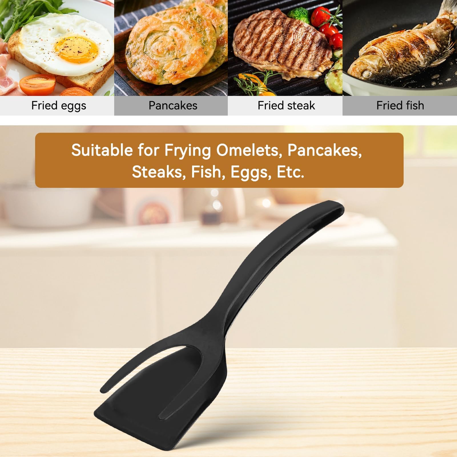 Kitchen Cooking Spatula, 2 In 1 Egg Spatula Silicone Fried Egg Grip Flip Tongs Double Sided Spatula Turner Multi Purpose Non Sti