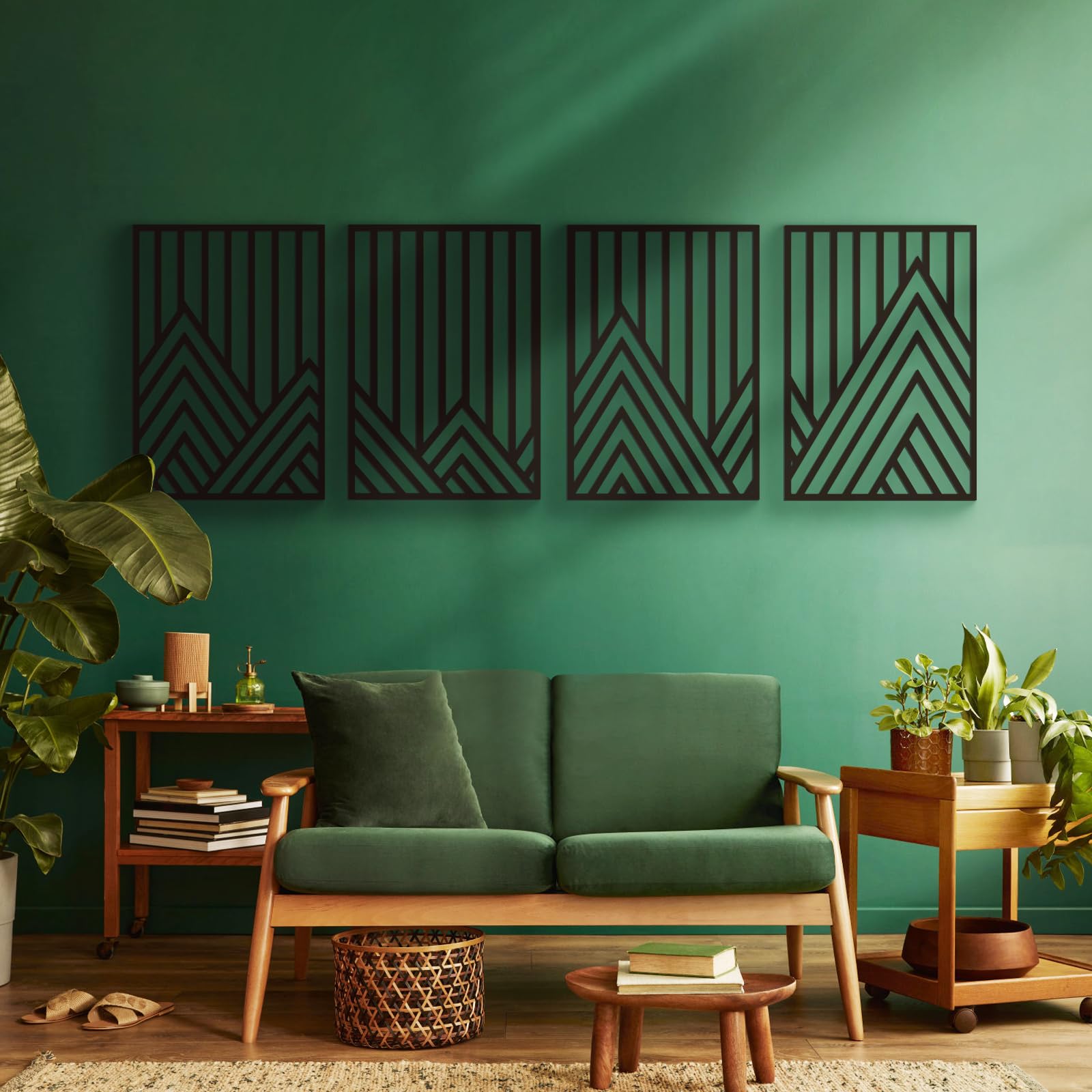 Glamativity Large 4 Pcs Black Abstract Mountain Line Metal Wall Art, 22.5 X 15.7'' Minimalist D  Cor Single Line Art Wall D  Cor