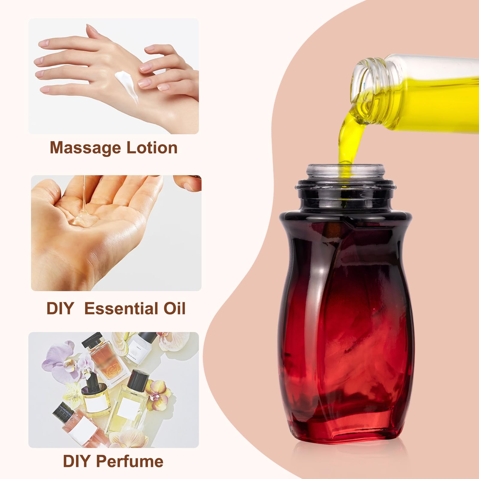 Jiuwu 50 Ml Roller Ball Container For Deodorant,3 Pcs Glass Jar With Lid Roller Balls Perfume Bottles, Empty For Essential Oils