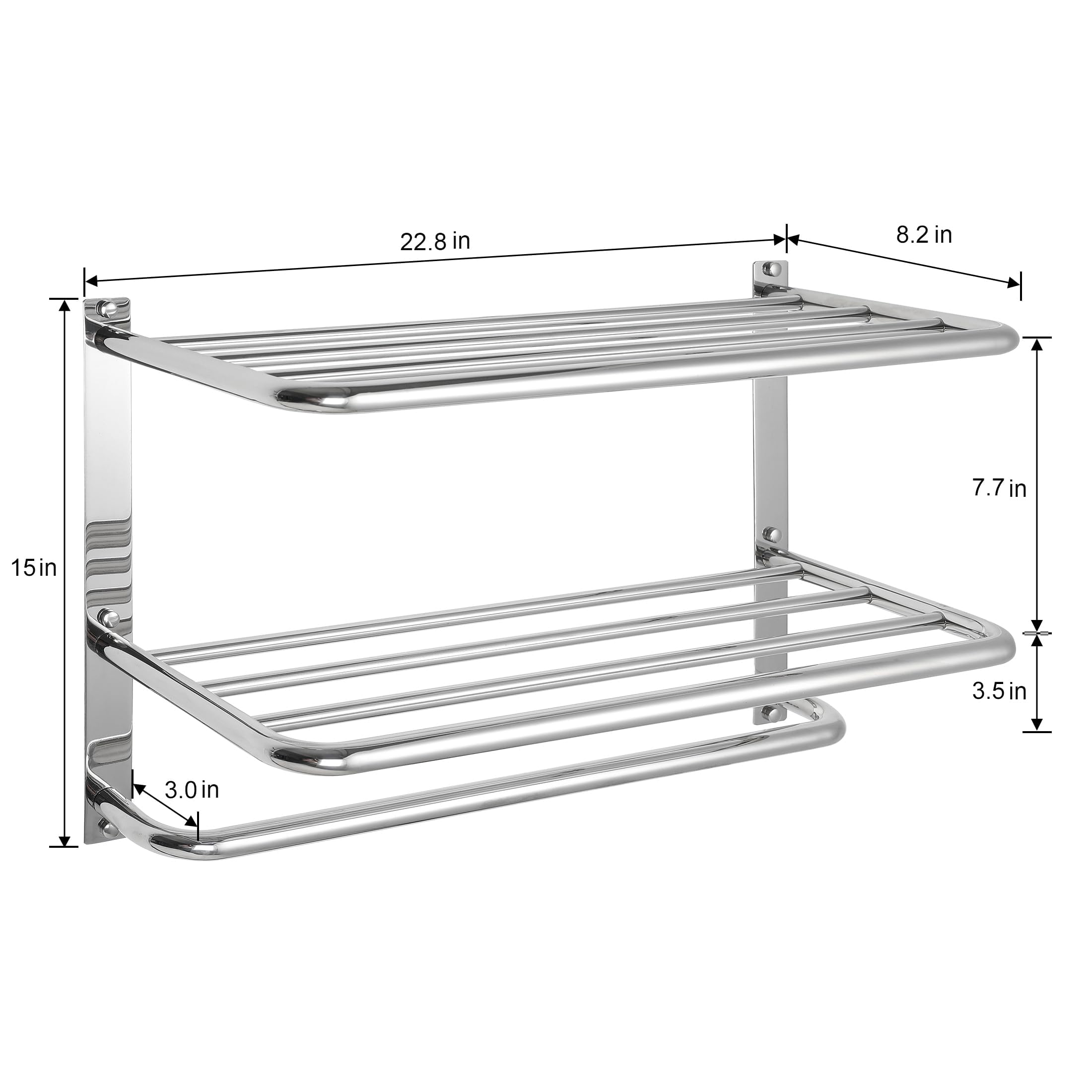 Bathroom Towel Rack with Tower Bars - SUS 304 Stainless Steel Lavatory Bath Towel Shelf Wall Mount Towel Holder Polished Surface Finish  22 Inch  3-Tier