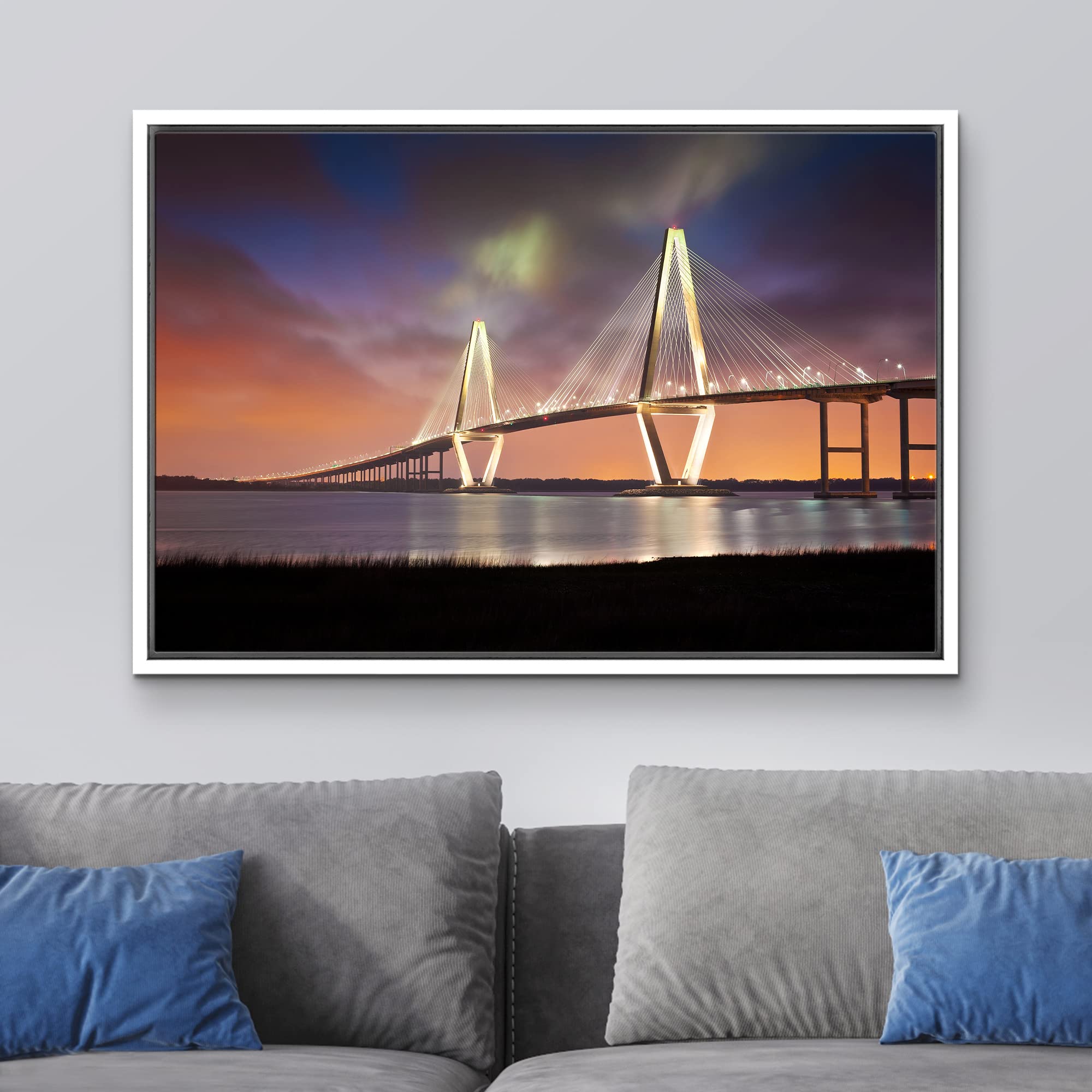 wall26 Arthur Ravenel Jr Cooper River Bridge Charleston South Carolina - Framed Canvas Art Wall Art - 16''x24'' White