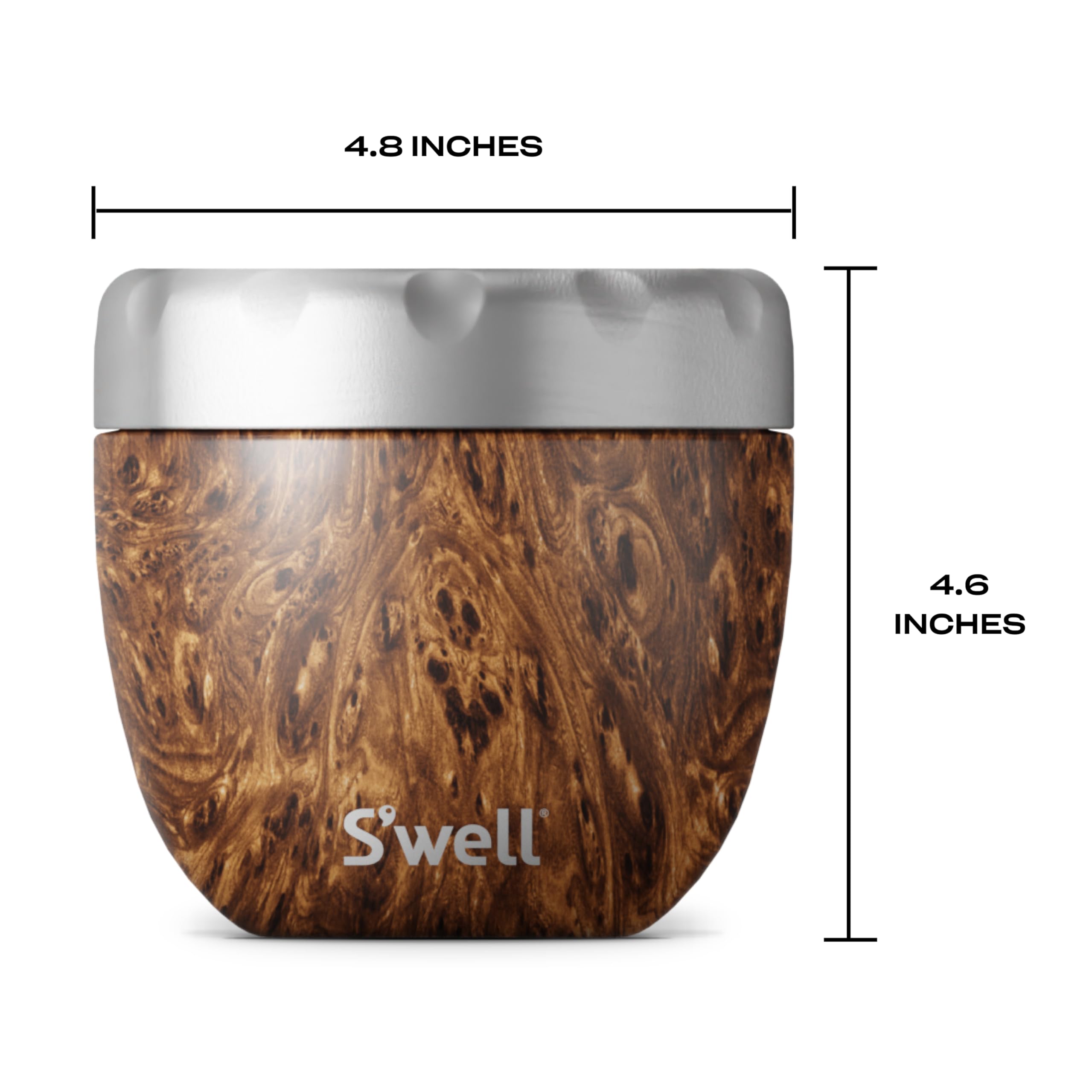 S'Well Eats Stainless Steel Food Bowls, 21.5Oz, Teakwood, Triple-Layered Vacuum-Insulated Containers Keeps Food Cold For 11 Hour