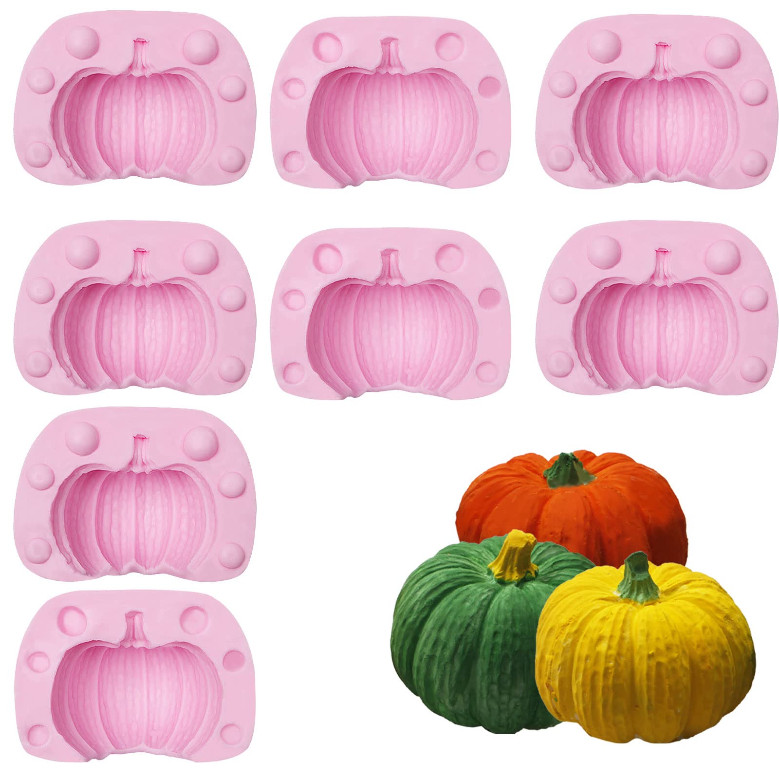 3D Pumpkin Candle Epoxy Silicone Molds 8 Pcs, Autumn Pumpkin Chocolate Candy Fondant Mold For Fall Halloween Thanksgiving Baking