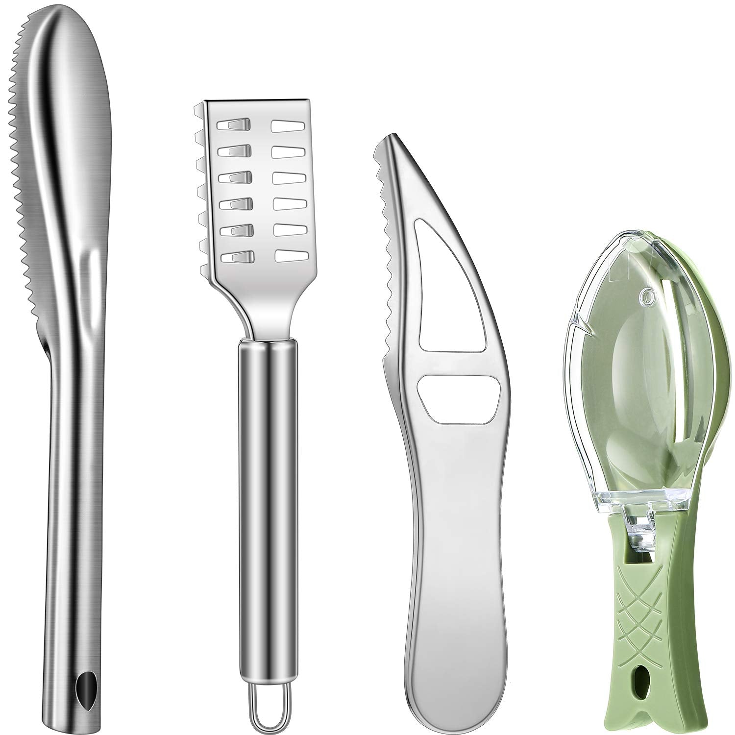 4 Pieces Stainless Steel Fish Scale Remover Cleaner Kitchen Fish Scaler Fish Skin Graters Cleaning Peeler Scaler Scraper With Bo