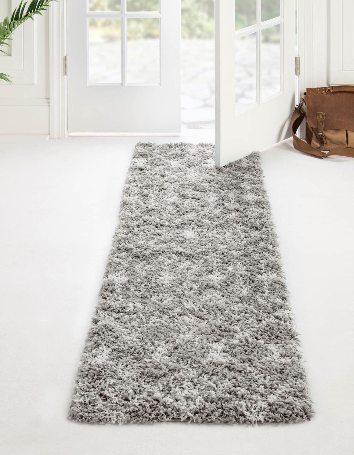 Rugs.com Moroccan Trellis Shag Collection Rug - 2 7 x 12 Runner Gray Shag Rug Perfect for Living Rooms, Large Dining Rooms, Op
