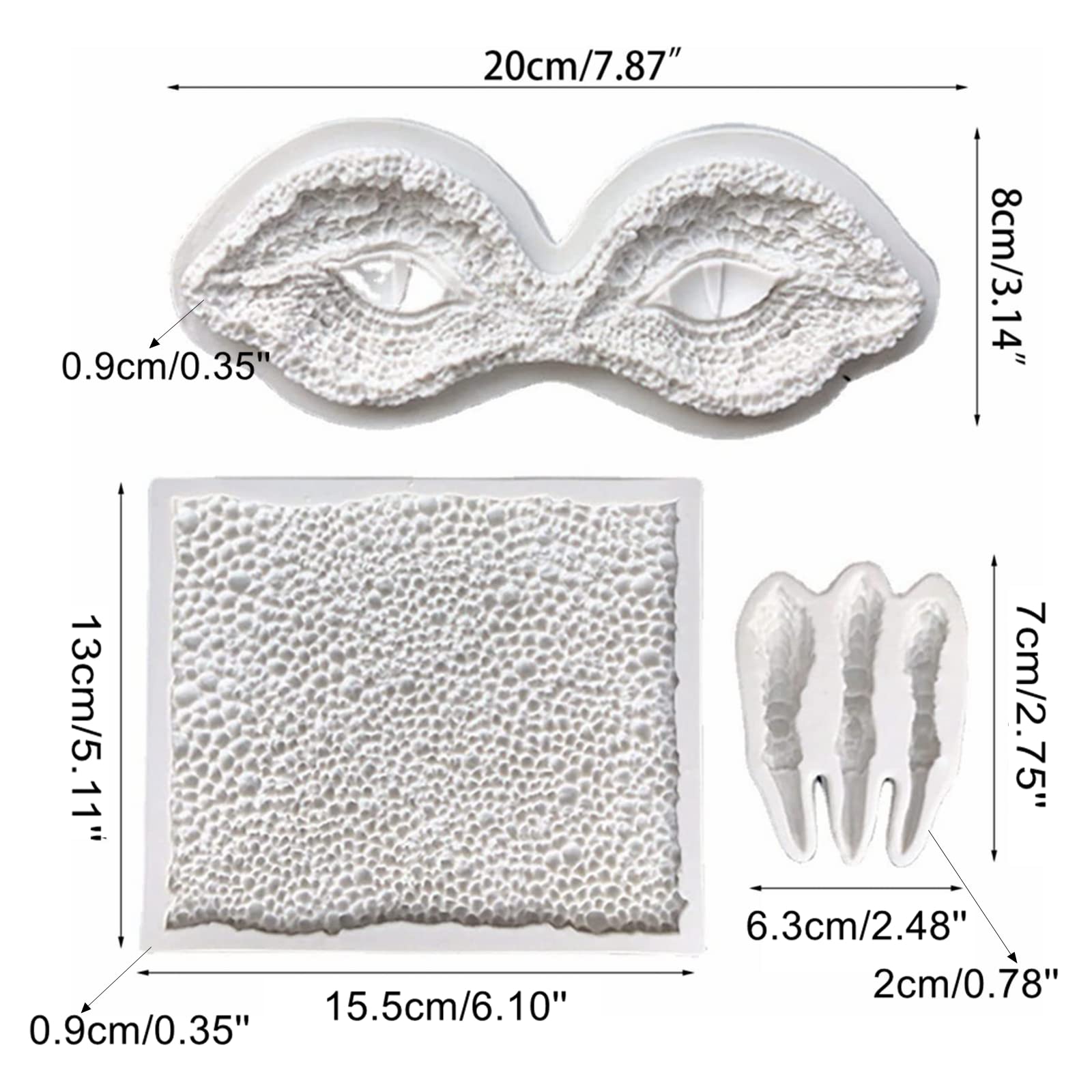 Dragon Silicone Fondant Molds, Gasusen Silicone Dinosaur Claws Skin Eyes Mold For Baking, Cupcake Cake Decorating, Candy, Chocol