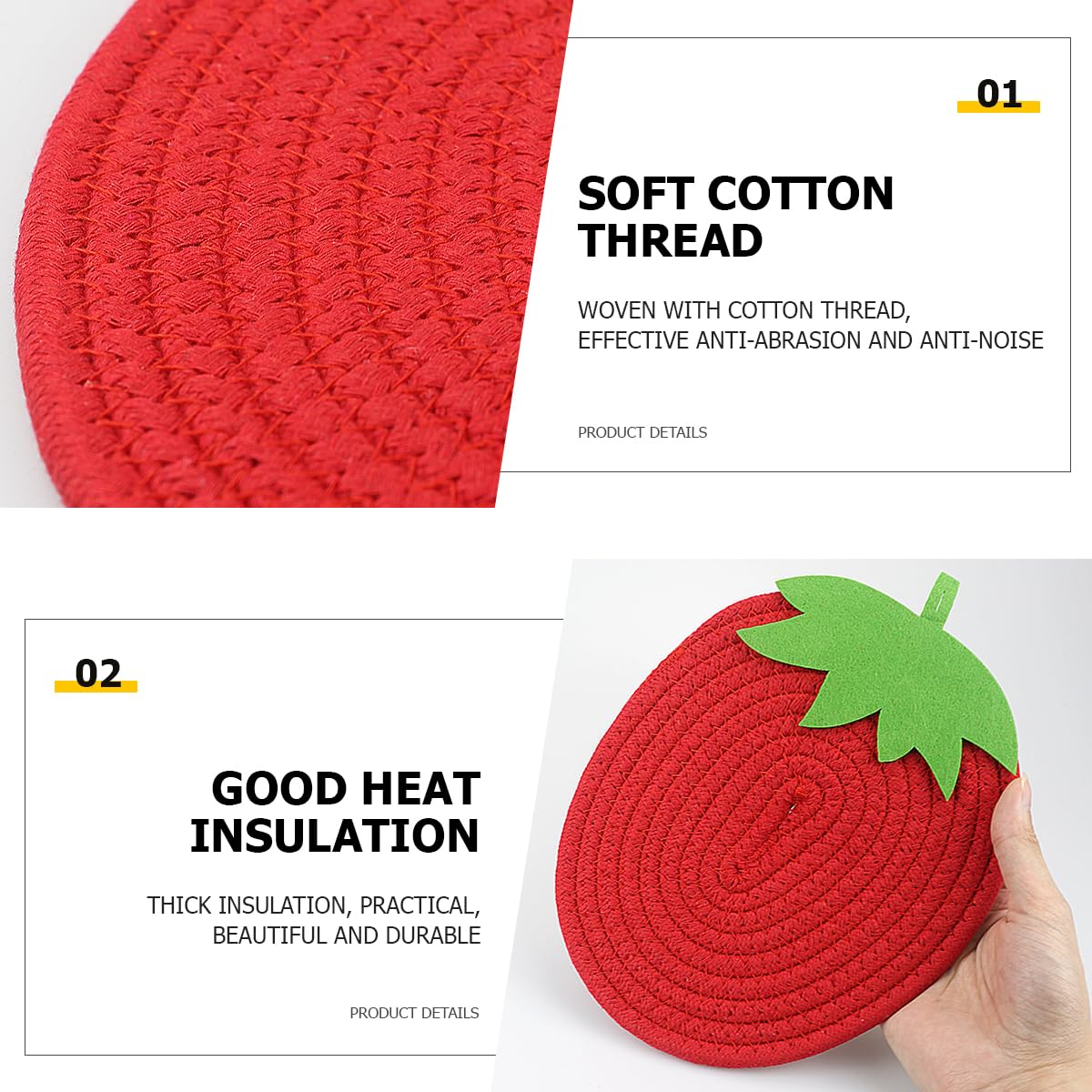 Lnq Luniqi 2Pcs Heat Resistant Place Mat Stberry Shaped Cotton Thread Table Mats Kitchen Resistant Cloth Trivets For Kitchen Hot