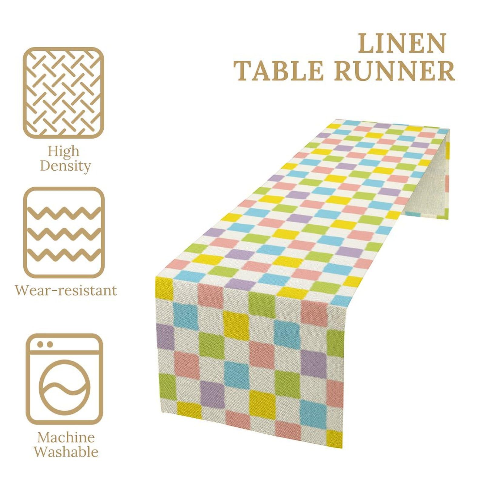 Colourful Hippie Table Runner Green Blue Purple Pink Modern Geometric Square Home Dinner Runner for Living Room Kitchen Party Ho
