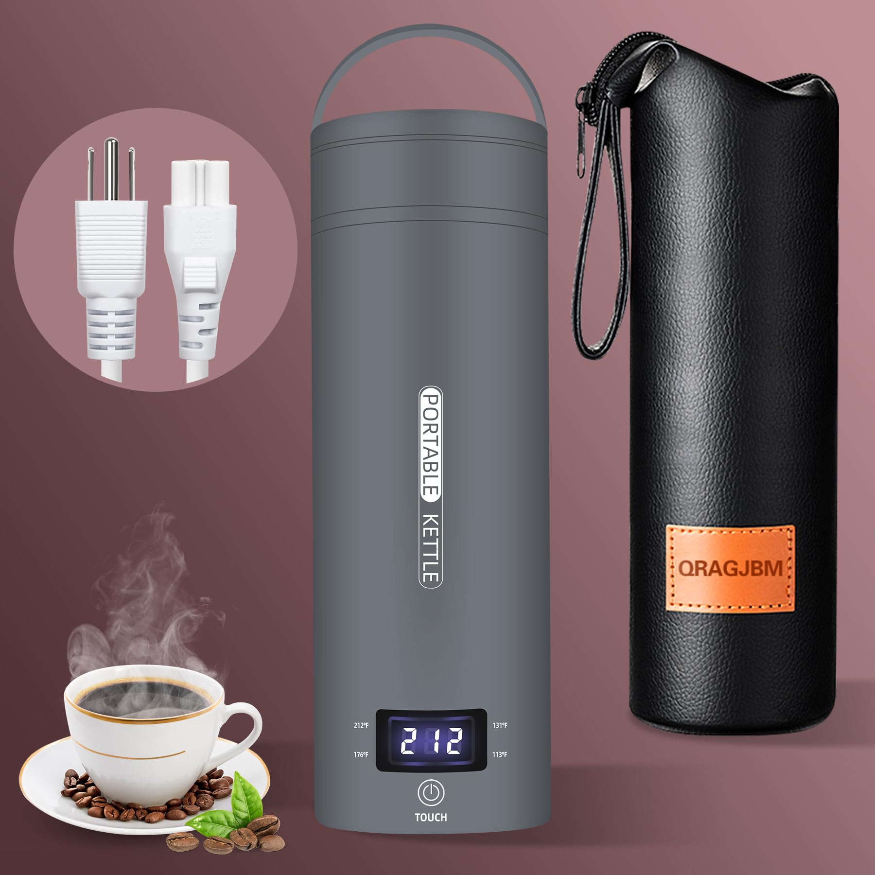 Travel Electric Kettle Portable Small Mini Tea Coffee Kettle Water Boiler, Water Heater With 4 Temperature Control,304 Stainless