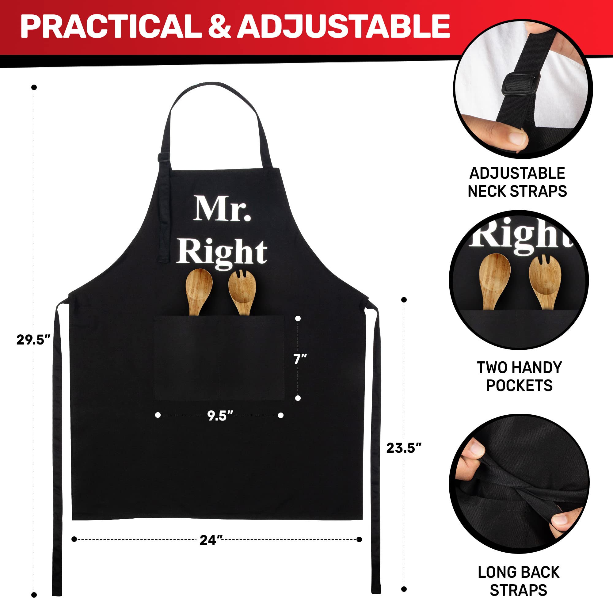 Prazoli His And Her Aprons - Mr Right Mrs Always Right Couples Engagement Gift, Cute Bridal Shower Gift Anniversary Wedding Regi