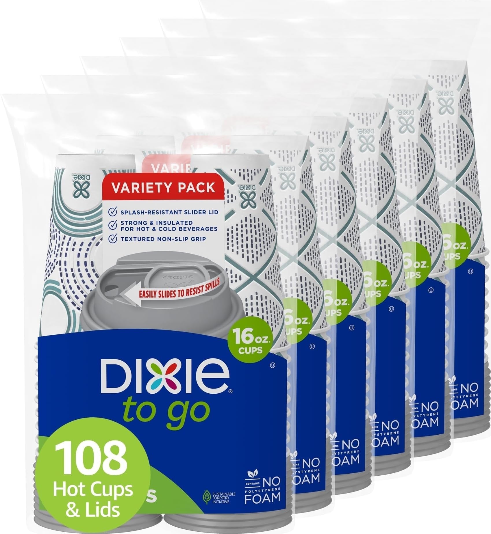 Dixie To Go Disposable Coffee Cups With Lids, 16 oz Paper Cups, 108 Count