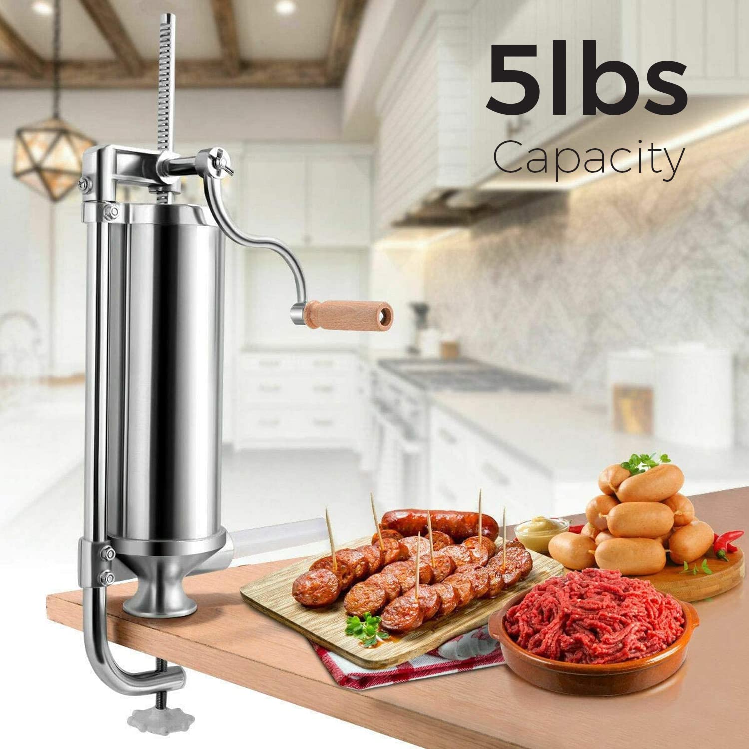 Sausage Stuffer, Stainless Steel Sausage Maker, Best Professional Kitchen Meat Sausage Stuffing Machine With 4 Filling Nozzles A