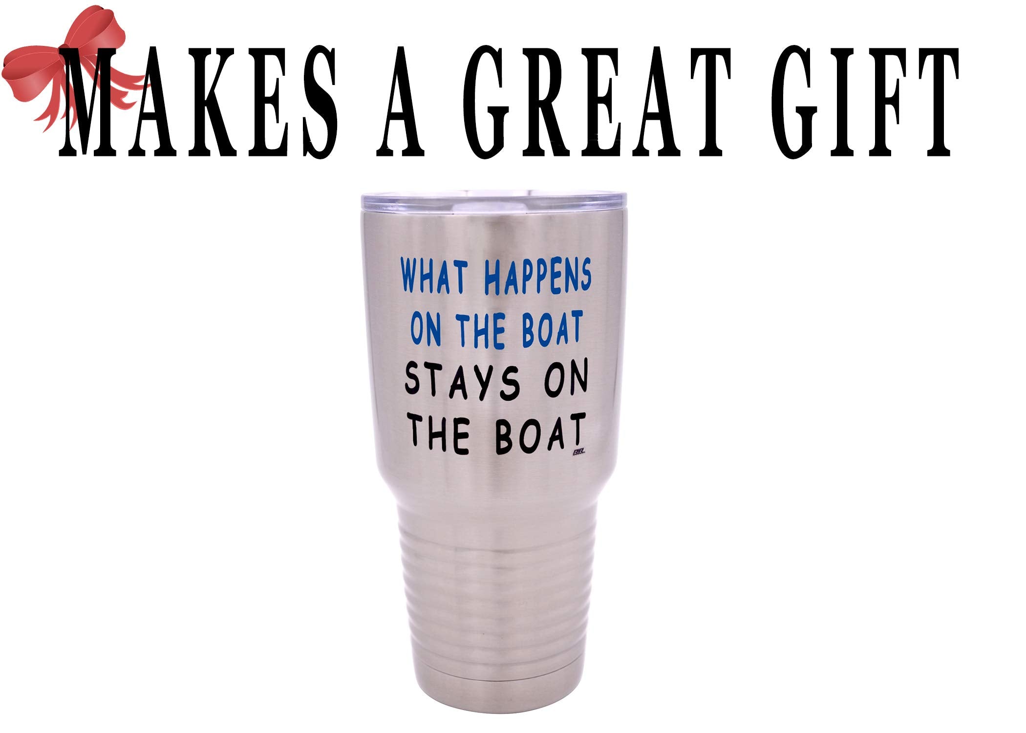 Rogue River Tactical Large Funny Fishing 30 Ounce Travel Tumbler Mug Cup W/Lid What Happens On The Boat Stays On The Boat Fishin