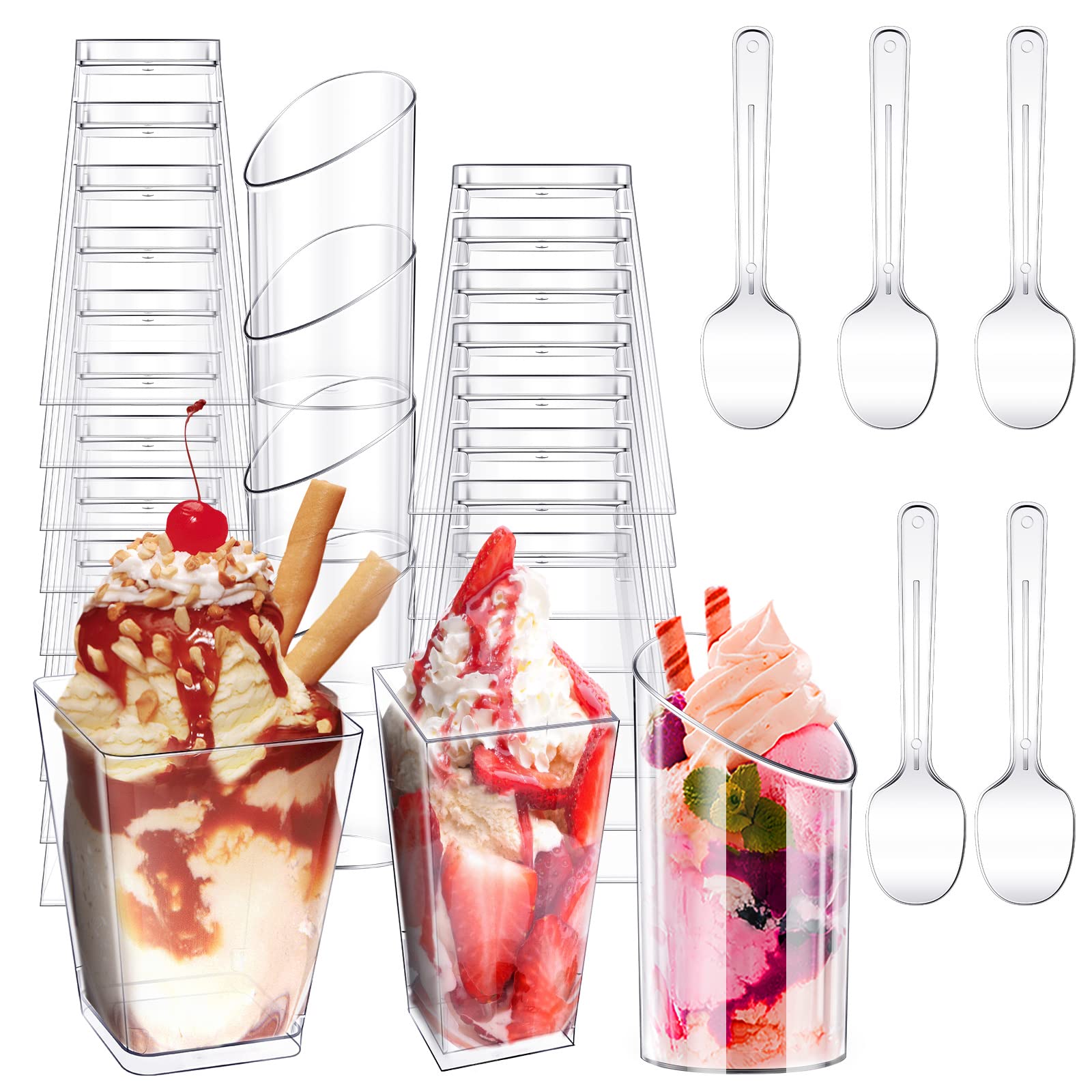 Funtery 300 Pack Mini Dessert Cups With Spoons Clear Plastic Parfait Appetizer Cup Slanted Round Cup For Desserts Shooters
