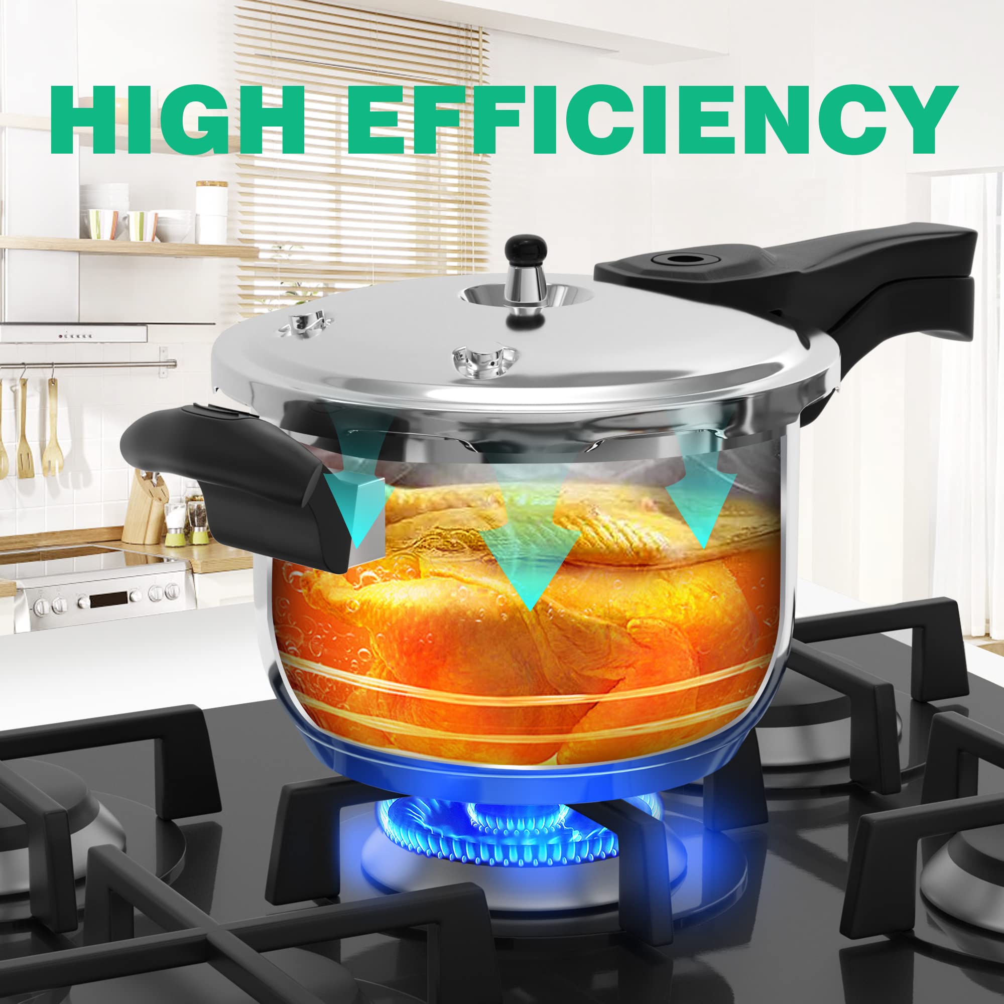 WantJoin Pressure Cooker, 8 Quart Stainless Steel Pressure Canner, Induction Compatible Cookware with Spring Valve Safeguard Dev