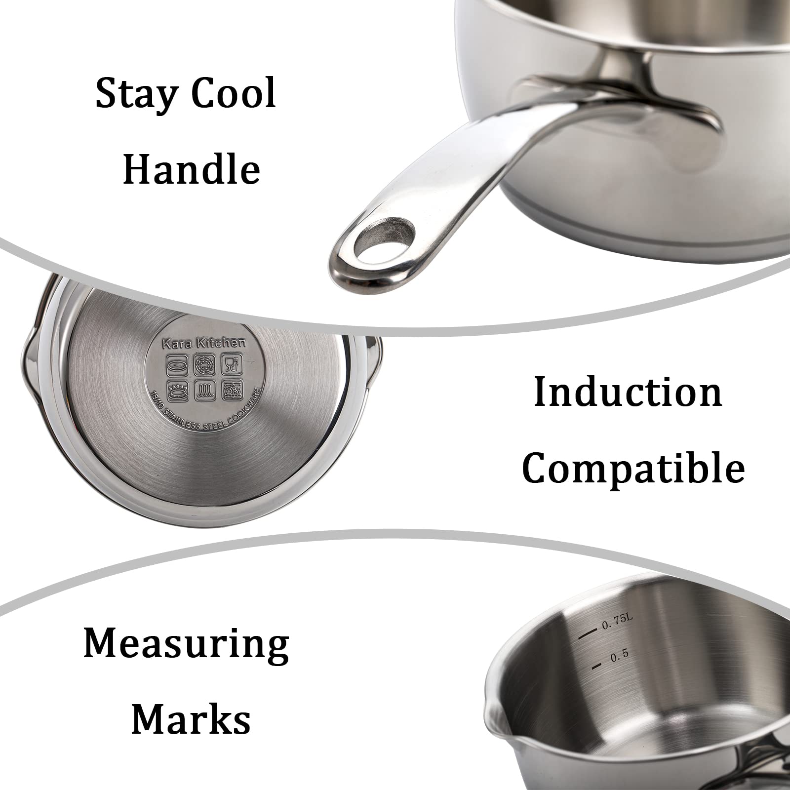 Deayou 18/10 Stainless Steel Butter Warmer Pan, 0.8-Quart Measuring Saucepan With Dual Pour Spout, Small Milk Butter Melting Pot