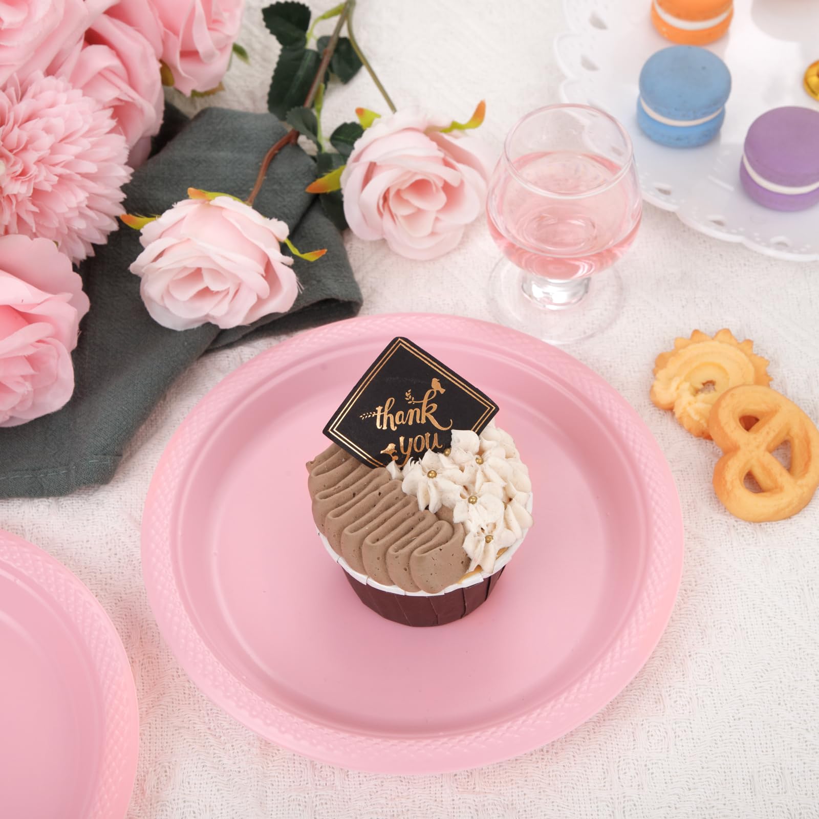 Wellife Pink Party Plates 7 Inch -150 Count, Disposable Plastic Light Pink Dessert Plates For Party Cake Valentine'S Day Easter