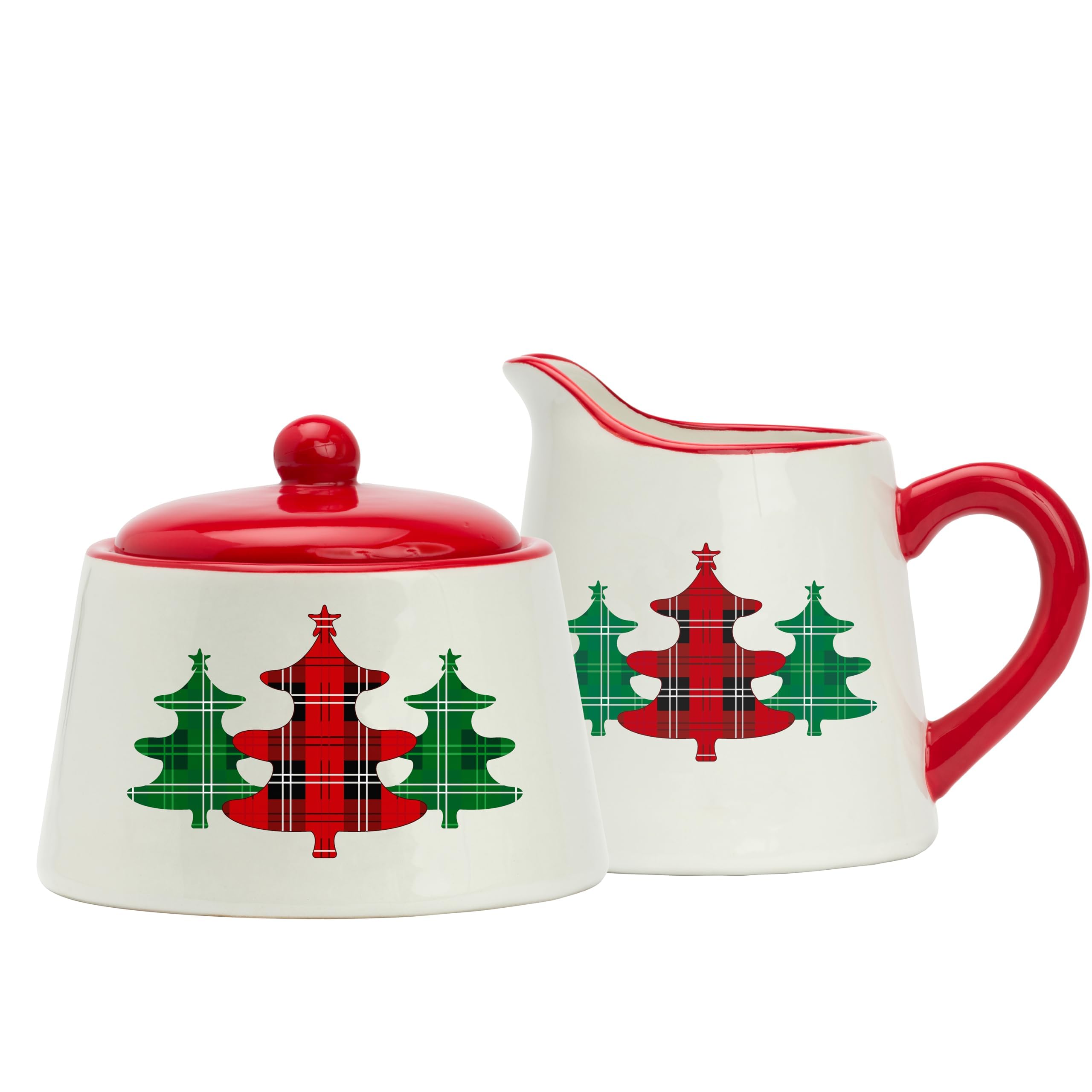 Amici Home Christmas Tree Sugar and Creamer Set | 8 oz Creamer and Sugar Bowl with lid | Made of Ceramic | Ideal for Storing Cof