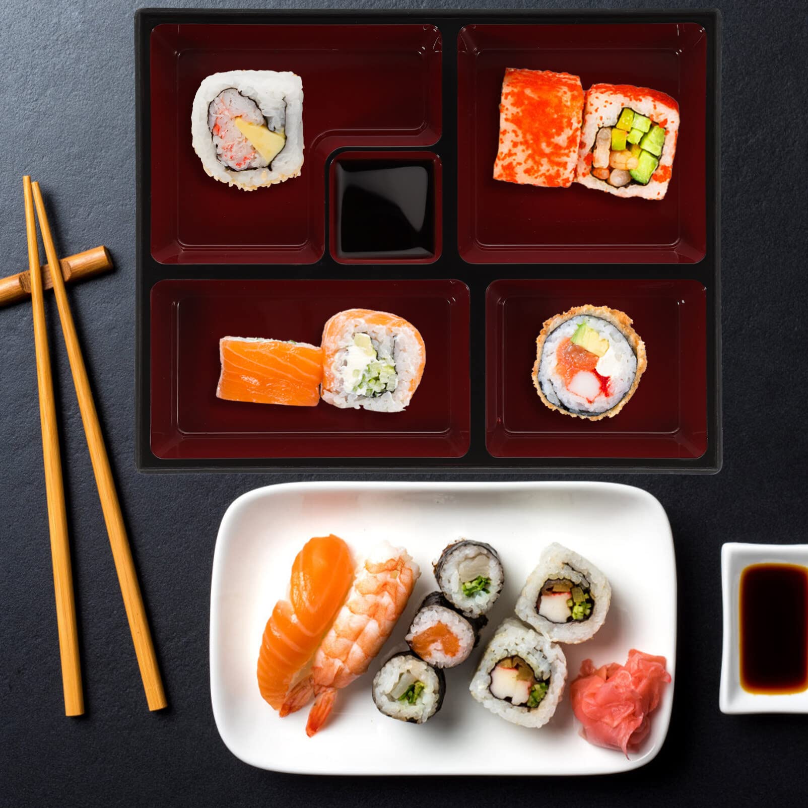 Japanese Sushi Tray Bento Box Traditional Plastic Candy Box Snack Serving Box With Lid For Restaurant Home Office Japanese Sushi