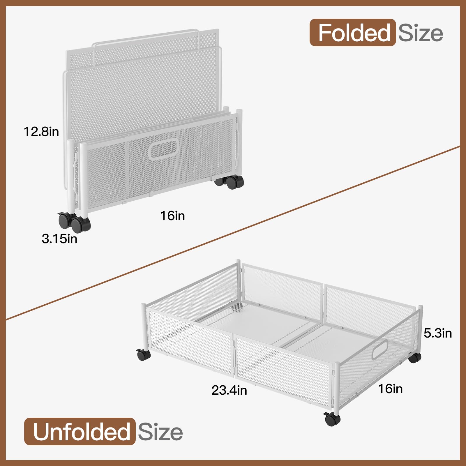 Under Bed Storage with Wheels, Foldable Metal Mesh Underbed Storage Container Bins, Tool-free Assembly Clothes Drawer Organizer,