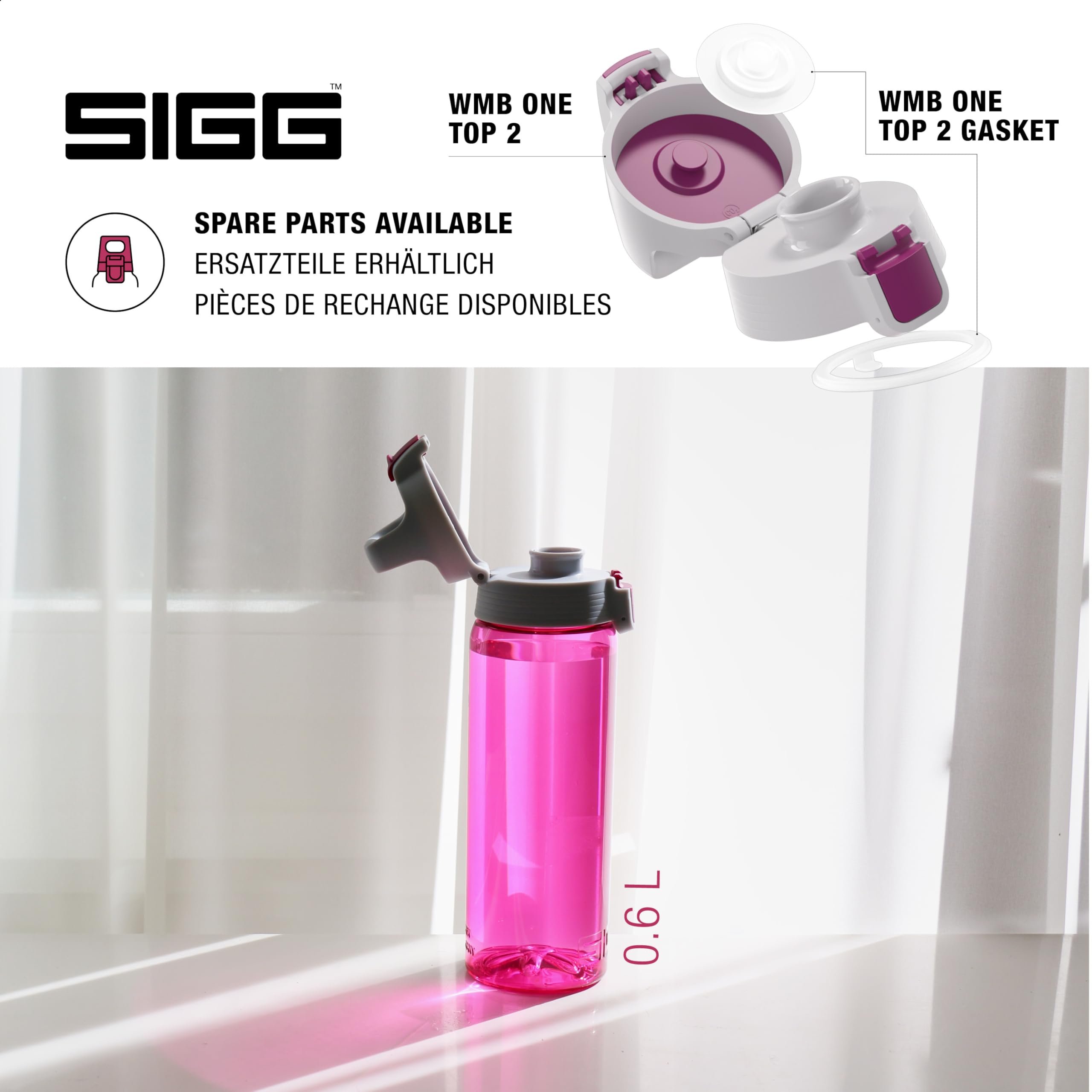 SIGG - Tritan Sports Water Bottle - Total Color Berry - Leakproof - Featherweight and Shatter-Proof Tritan Plastic - Dishwasher Safe - BPA Free - 34 Oz