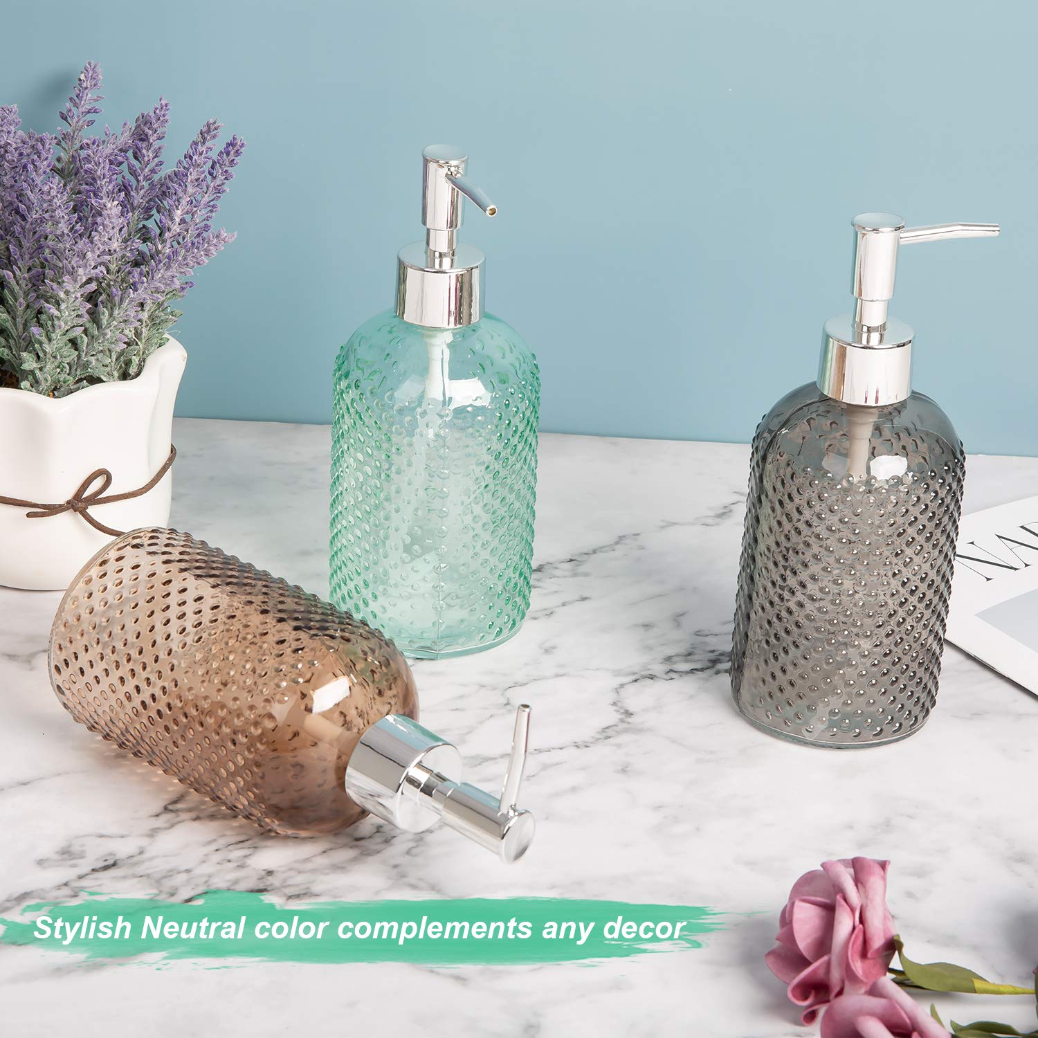 Cutiset 3 Pack Assorted Glass 15 Ounce Lotion Soap Dispenser Bottle with Pump for Bathroom  Kitchen