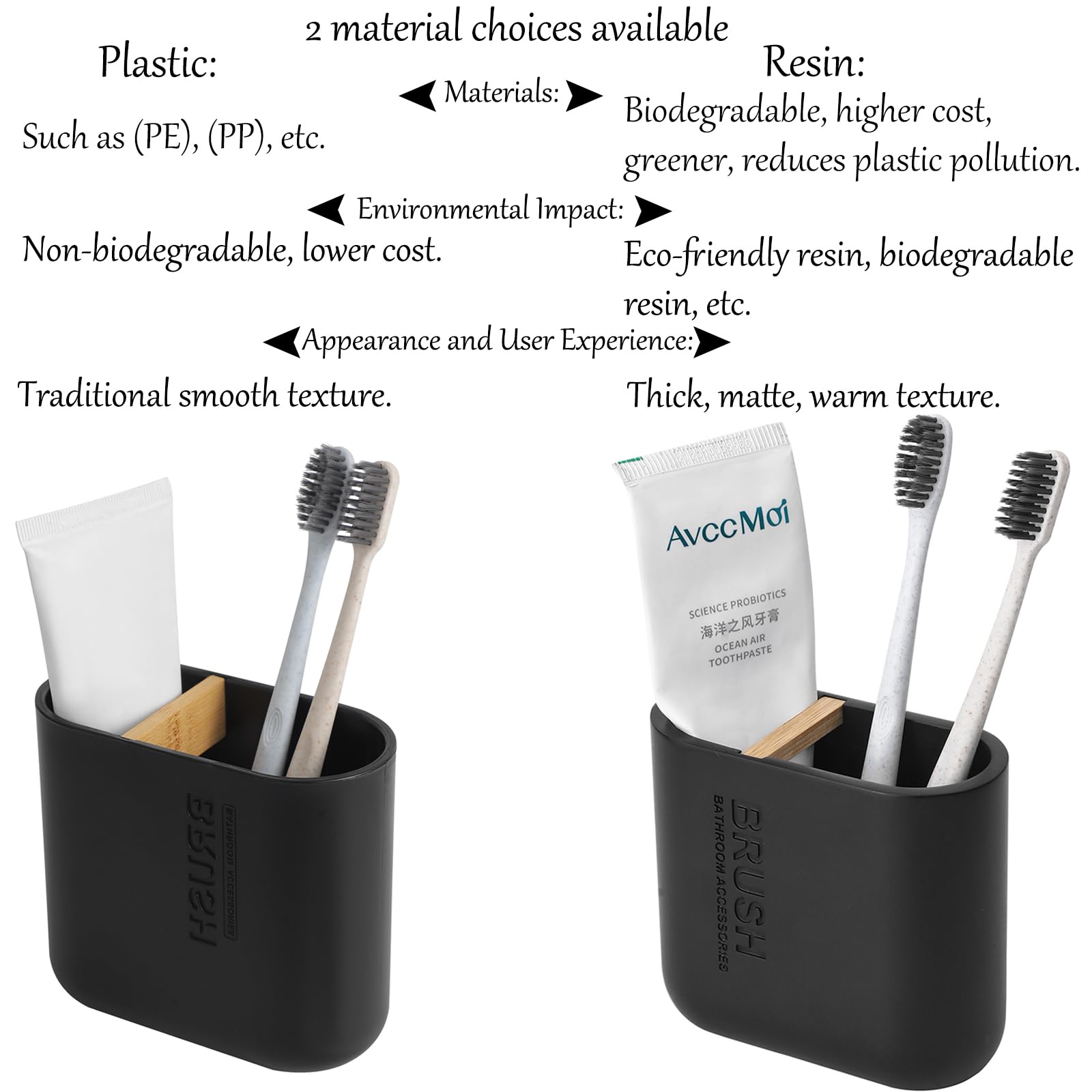 Rejomiik Toothbrush Holders Resin Bamboo Tooth Brushing Holder For Bathroom Countertop, Tooth Brush Storage Organizer Stand For