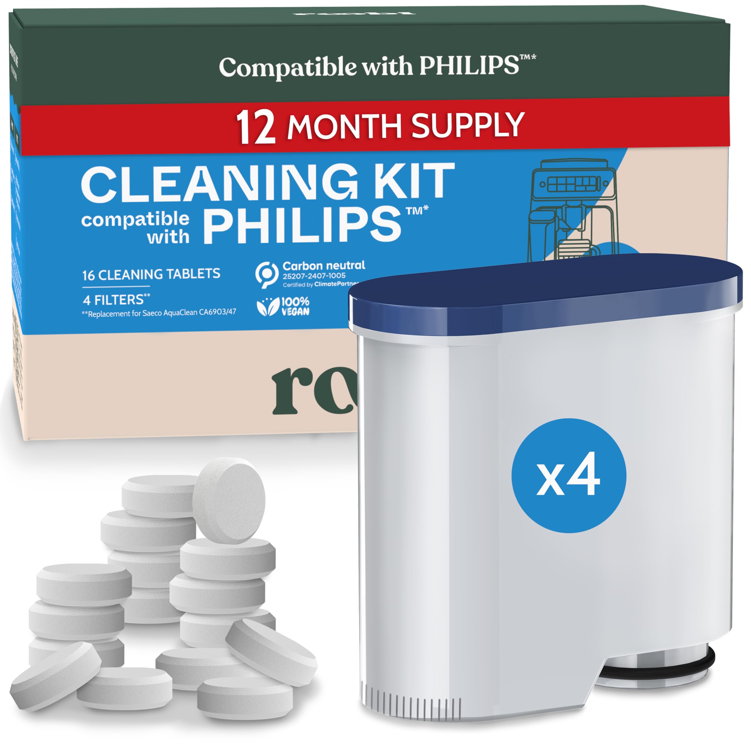 Roobi Philips Compatible Descaling Solution & Cleaner. Specially Formulated For Philips Espresso Machines. Carbon Neutral Descal