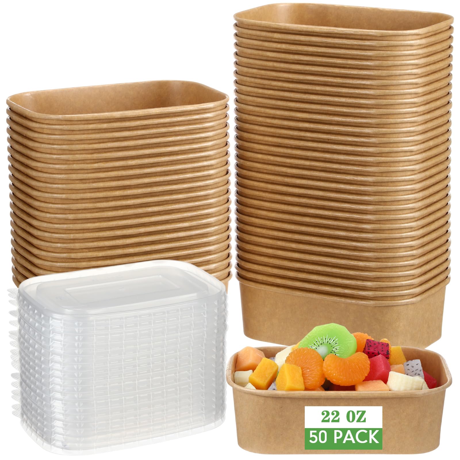 Maxdot 50 Pack 22 oz Disposable Meal Prep Containers Food Bowls with Lids