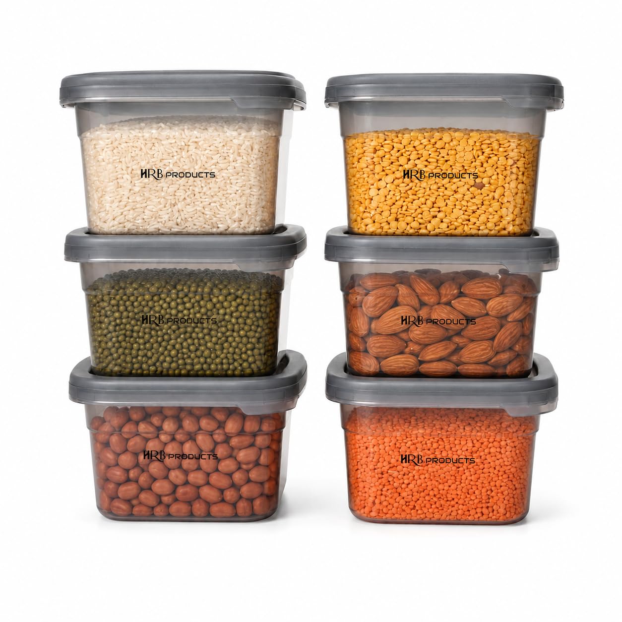 Hrb Products Kitchen Storage Containers Set Of 6, 500Ml Plastic Grocery Containers With Lids, Stackable Storage Boxes For Tea, C