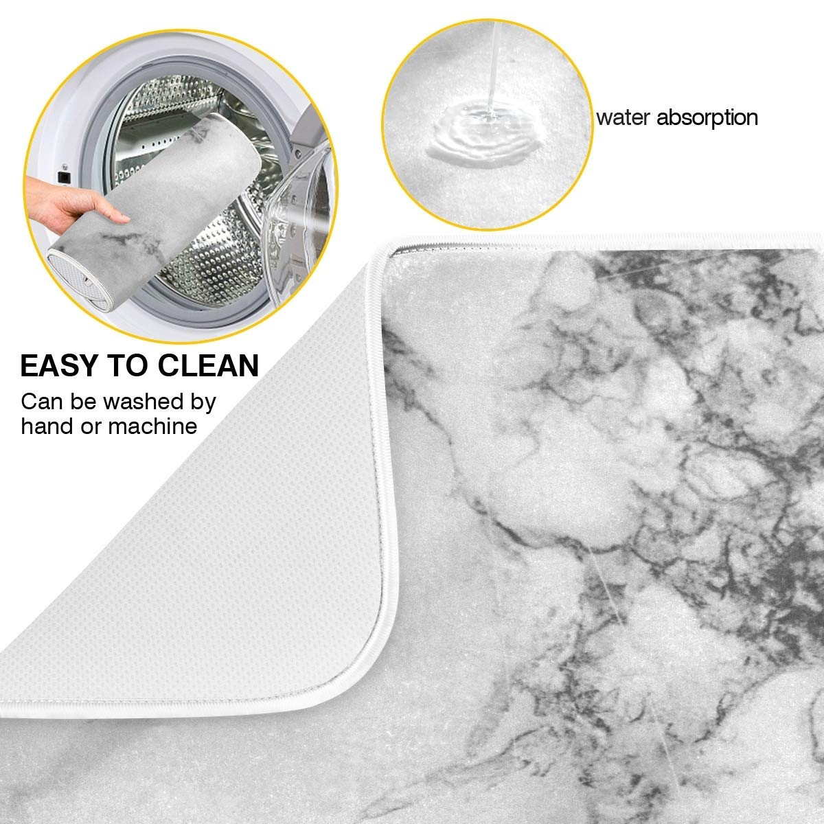 Black Grey Marble Dish Drying Mat 16X18 For Kitchen White Marble Print Dishes Pad Dish Drainer Rack Mats Absorbent Fast Dry Kitc