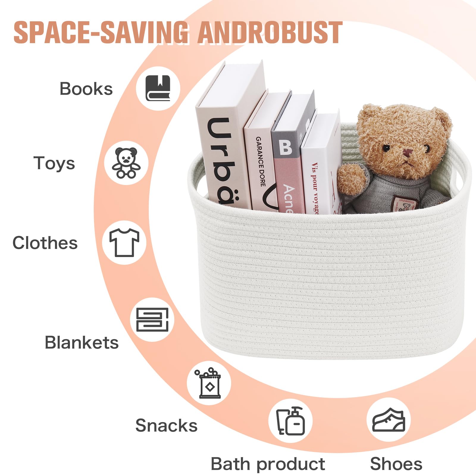 Ecdyqxvu Cotton Rope Storage Baskets 15X10X9 In, Decorative Woven Baskets For Storage, Collapsible Storage Bins Organizer For Nu