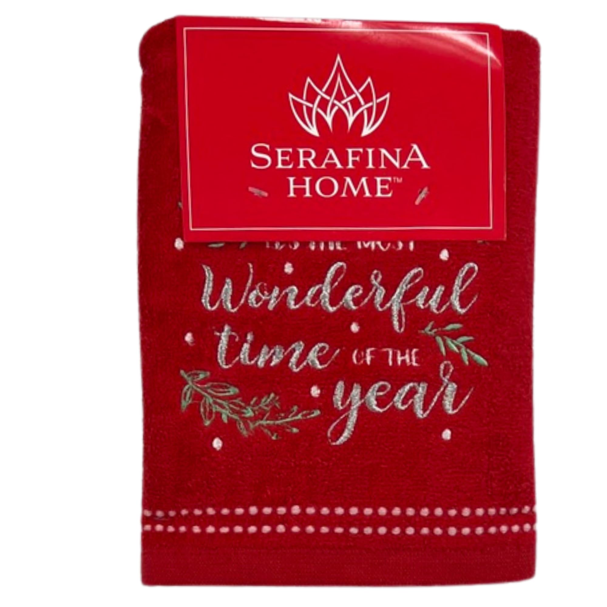 Christmas Bath Hand Towels, 16 X 25 Inches, 100% Cotton, Set Of 2, Red With Embroidered 'It'S The Most Wonderful Time Of The Yea