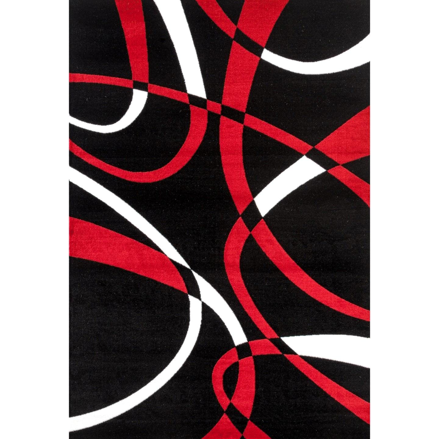 2305 Geometric Abstract Red Black 2x7 Area Rugs for Entryway