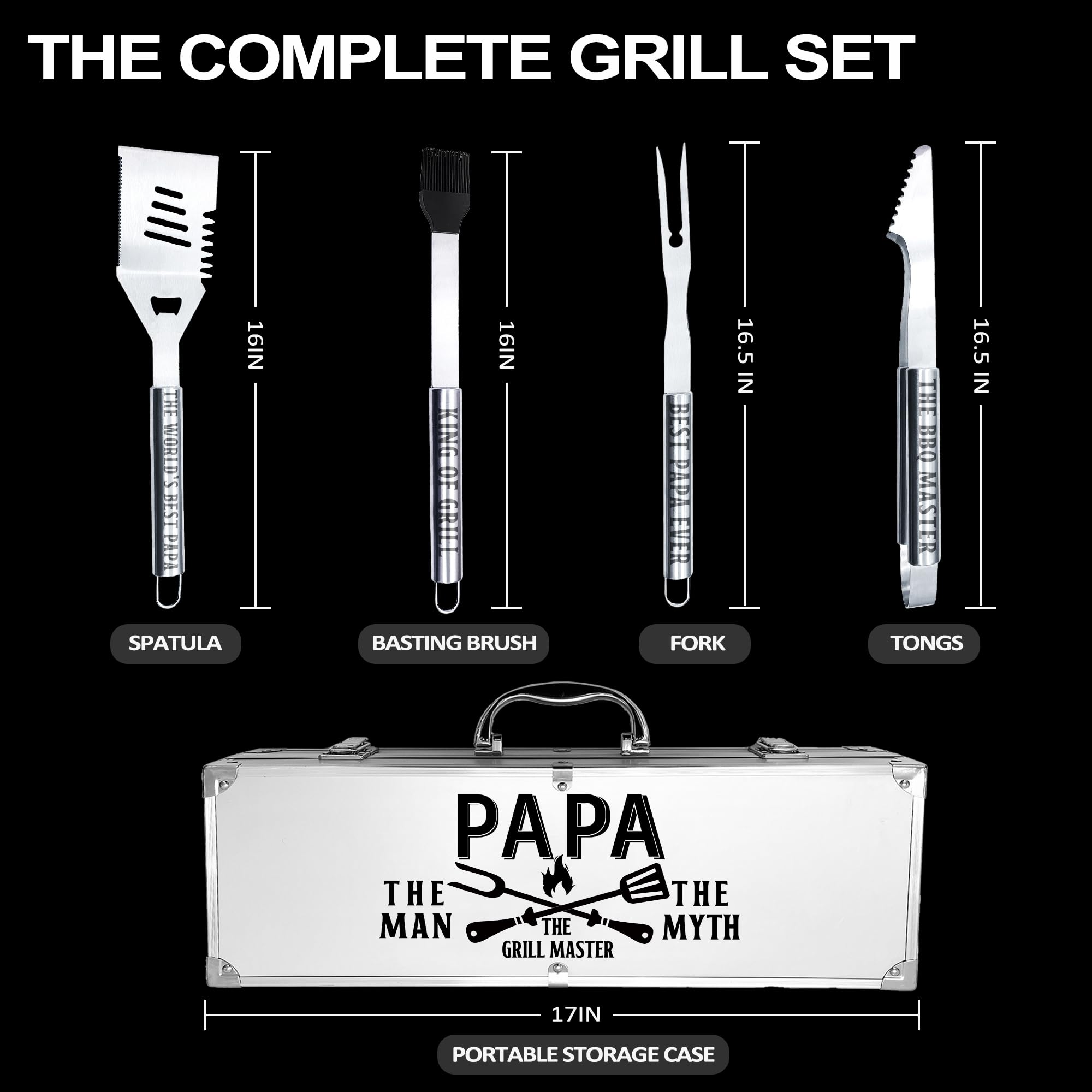 Papa Gifts, Fathers Day Papa Gifts For Him Heavy Duty Grilling Accessories Kit For Backyard Bbq, Thick Stainless Steel Grill Ute