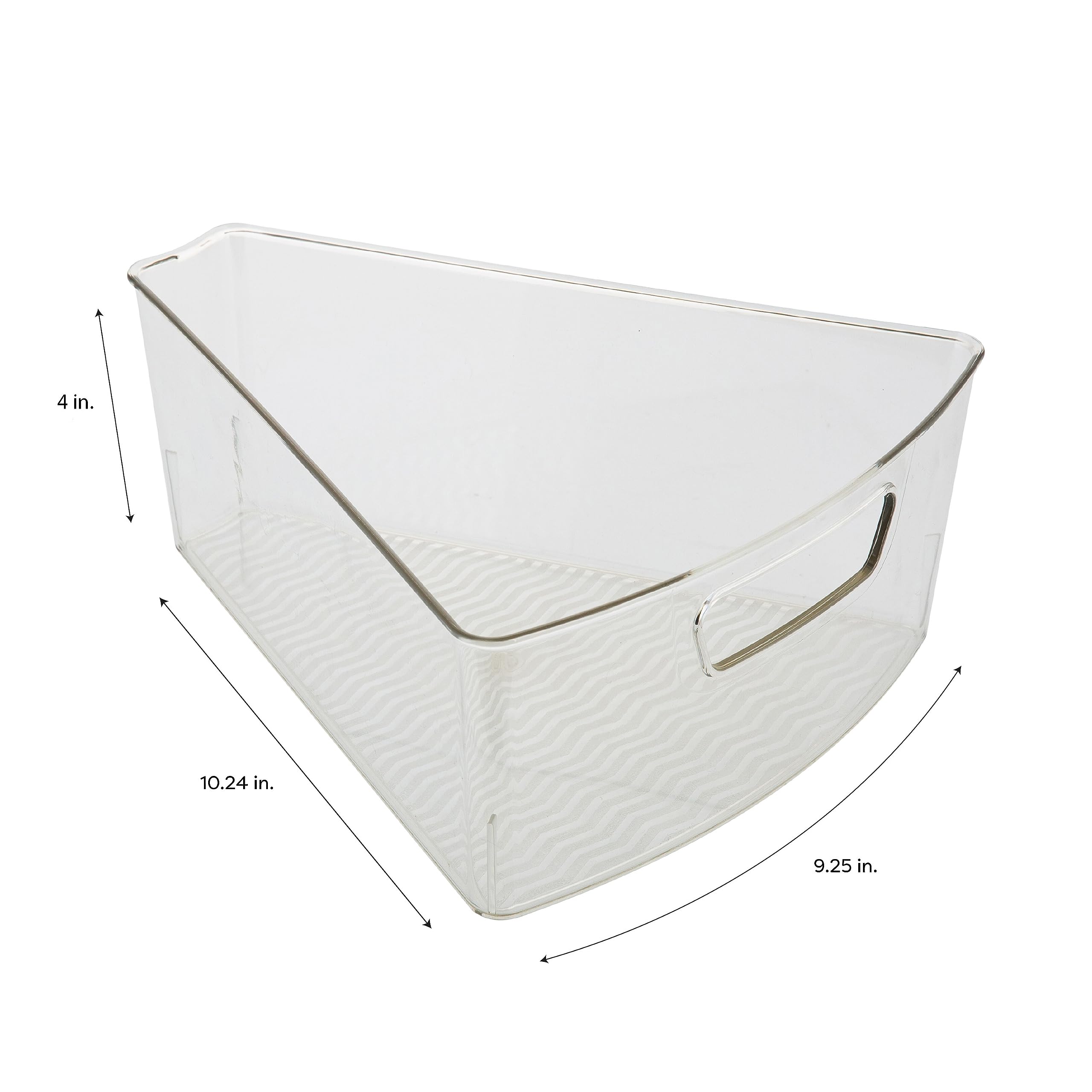 Kitchen Details 2 Pack Lazy Susan Bin | Triangular Pantry Organizer | Corner Cabinet | Handle | Spice Jars | Cans | Clear