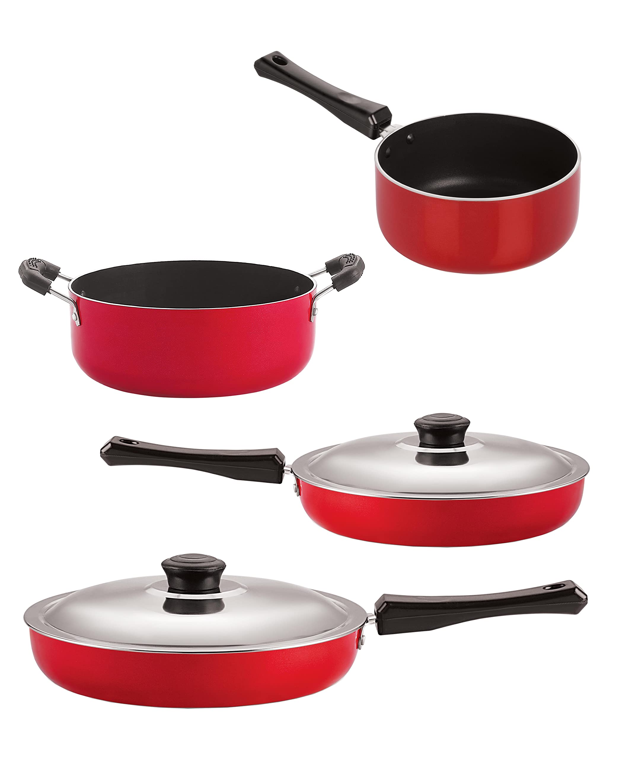 Nirlon Gas Compatible Non Stick Aluminium Cookware Set Of 4 Pieces, (Fp10_Fp11_Sp(B)_Cs24)