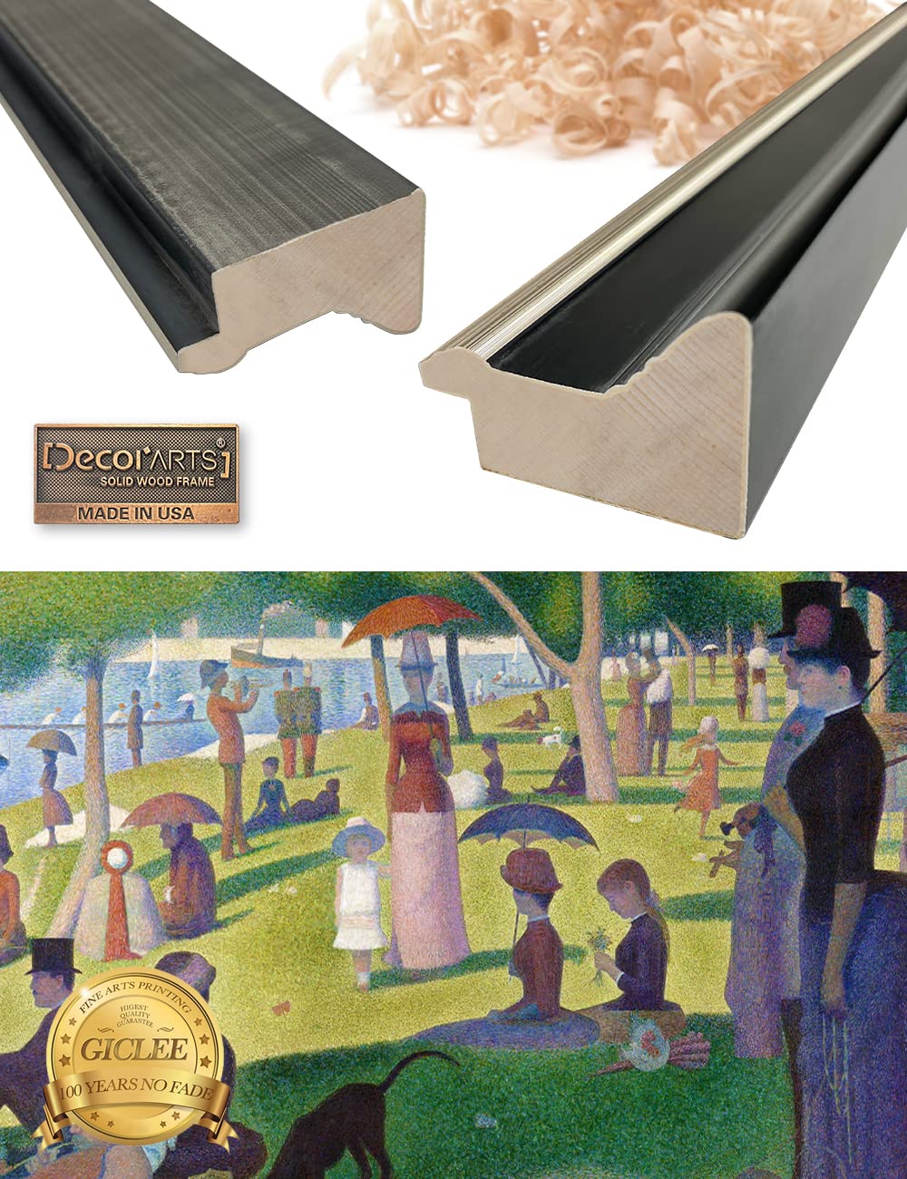 Decorarts - A Sunday On La Grande Jatte By Georges Seurat. Classical Style Solid Wood Framed, Giclee Prints Ready To Hang. Frame