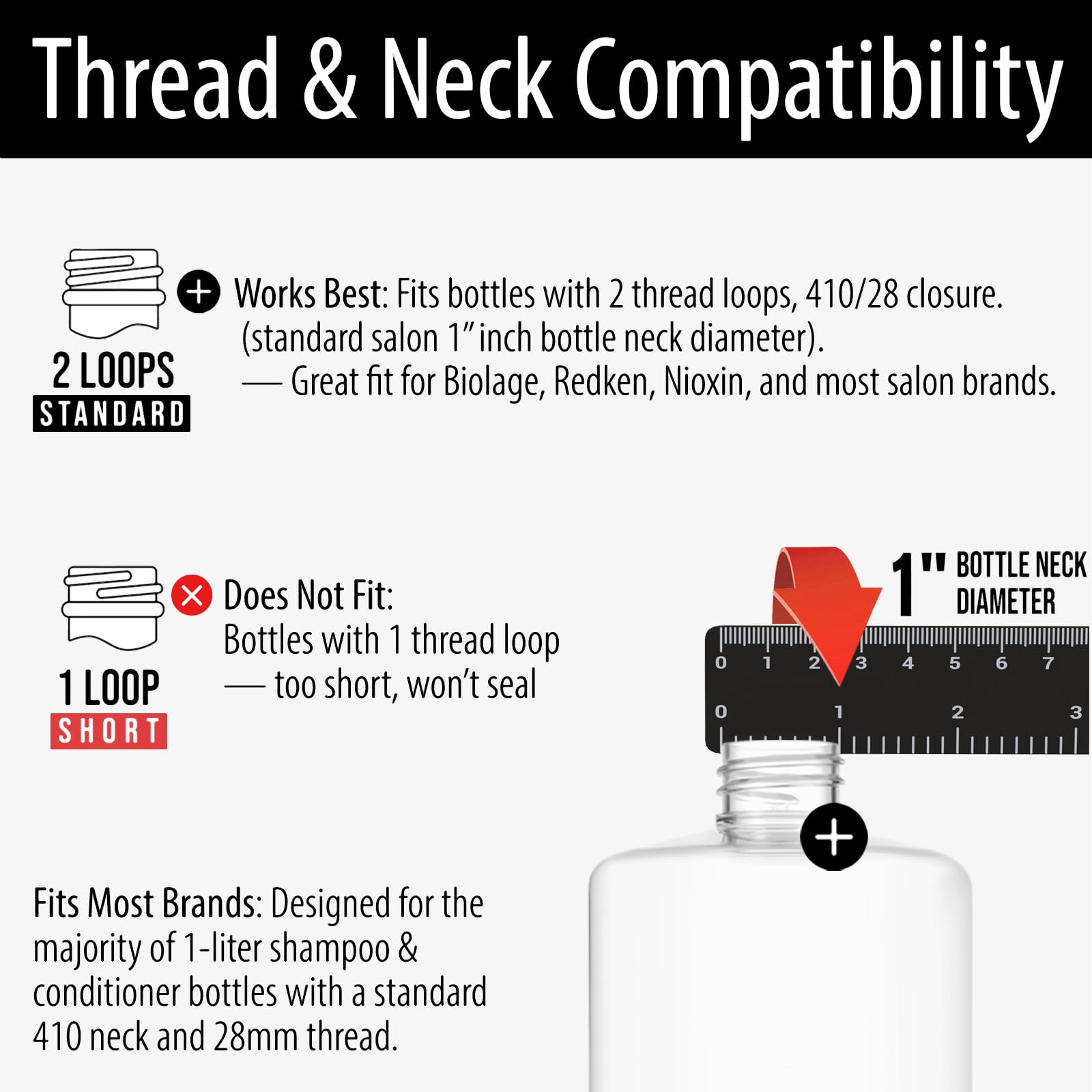 Bar5F 33.8-Ounce Pump for Shampoo and Conditioner  Lotion  etc. for 1-Inch Bottle Neck Pack of 2