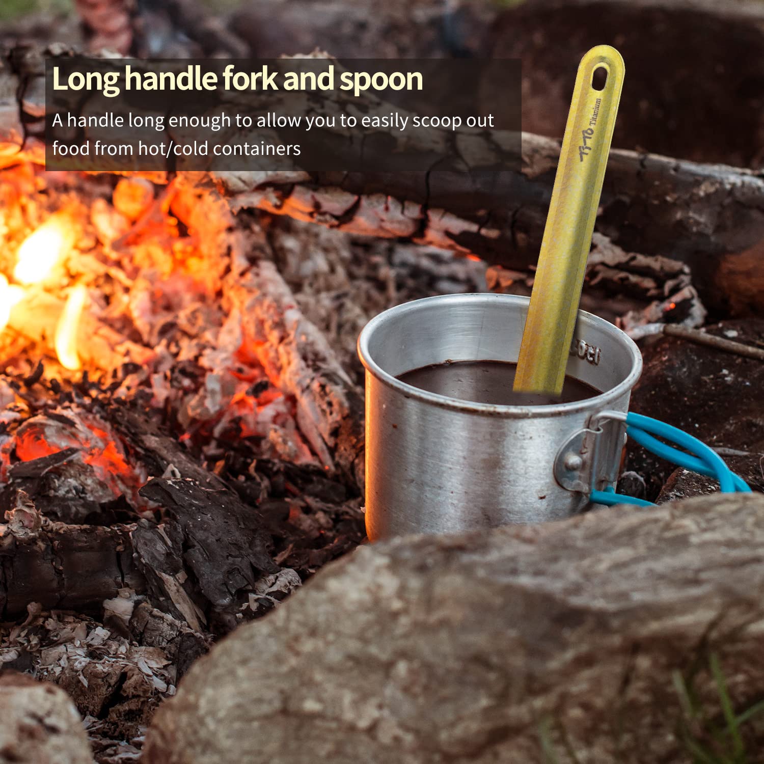 TiTo Titanium Long Handle Spork and Spoon Eco-Friendly Ultralight Portabale Flatware for Outdoor camping Backpacking Hiking Travel Picnic Tableware with Bag(2pcs colorful )