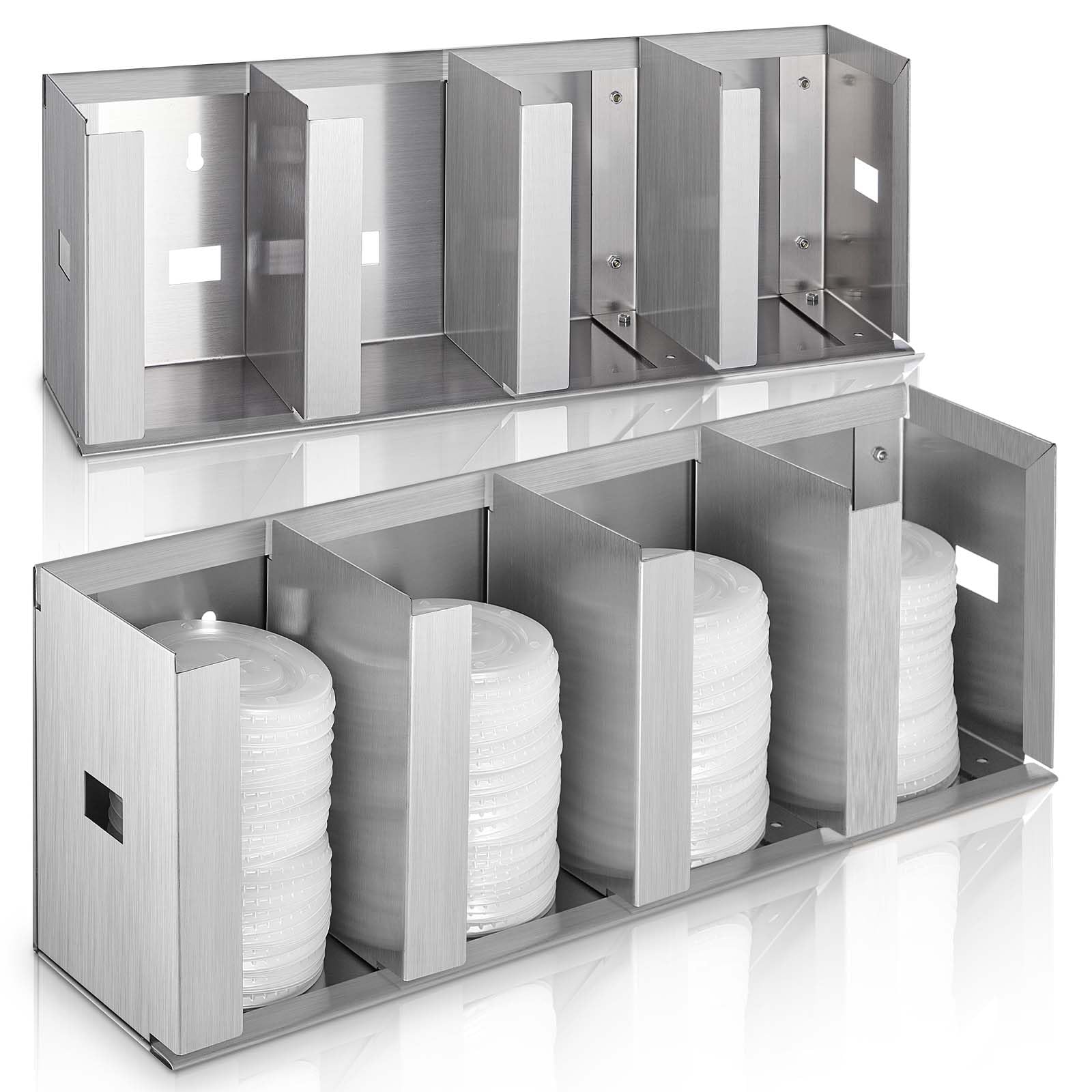 Hicarer 4 Compartments Stainless Steel Cup and Lid Holder, Silver