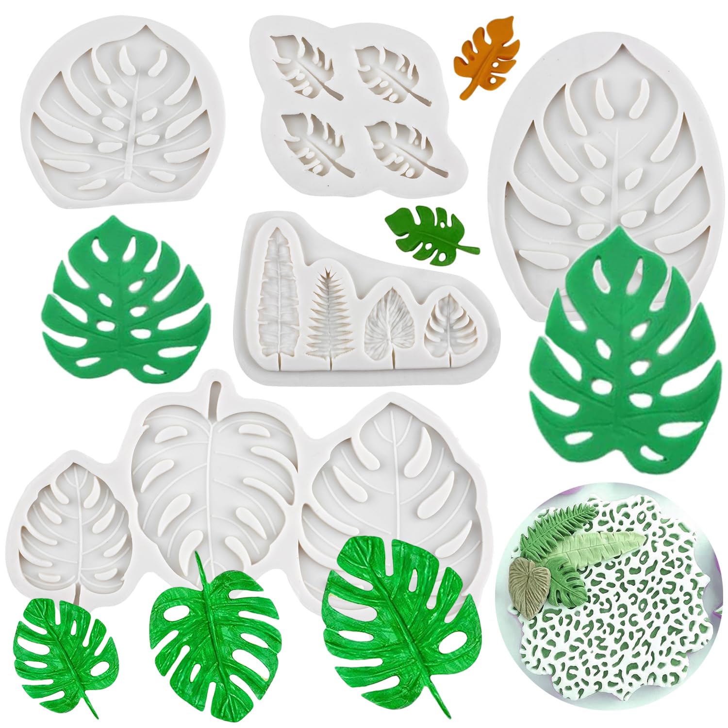 Rfghac Fan Leaf Silicone Mold Tropical Leaves Mold Palm Leaf Mold Monstera Leaf Chocolate Fondant Mold For Cake Decoration Cupca