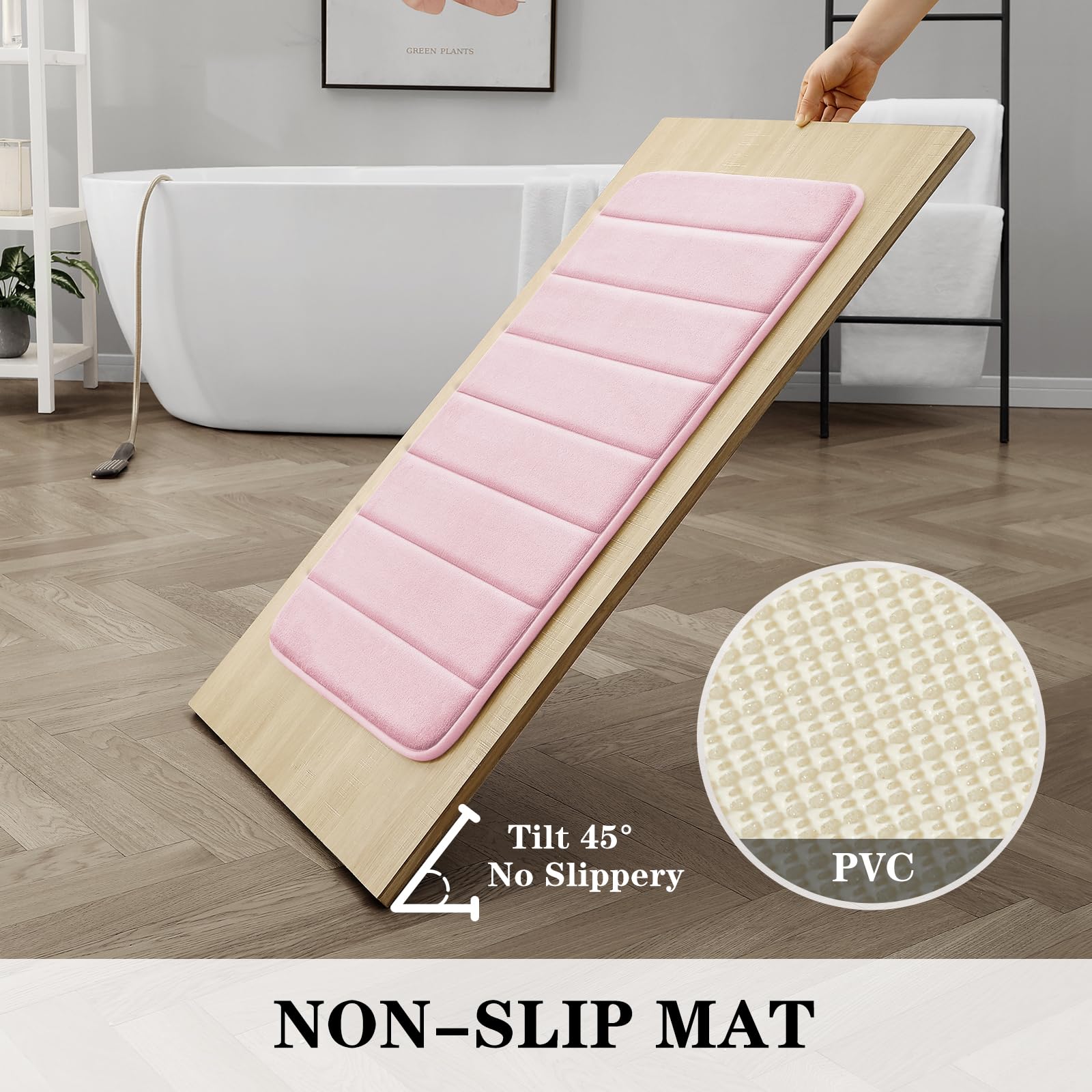 Bysure Pink Memory Foam Bathroom Rug Set 3 Piece, Non Slip Extra Soft Absorbent Bath Mats, Machine Washable & Dry Toilet Mat Set