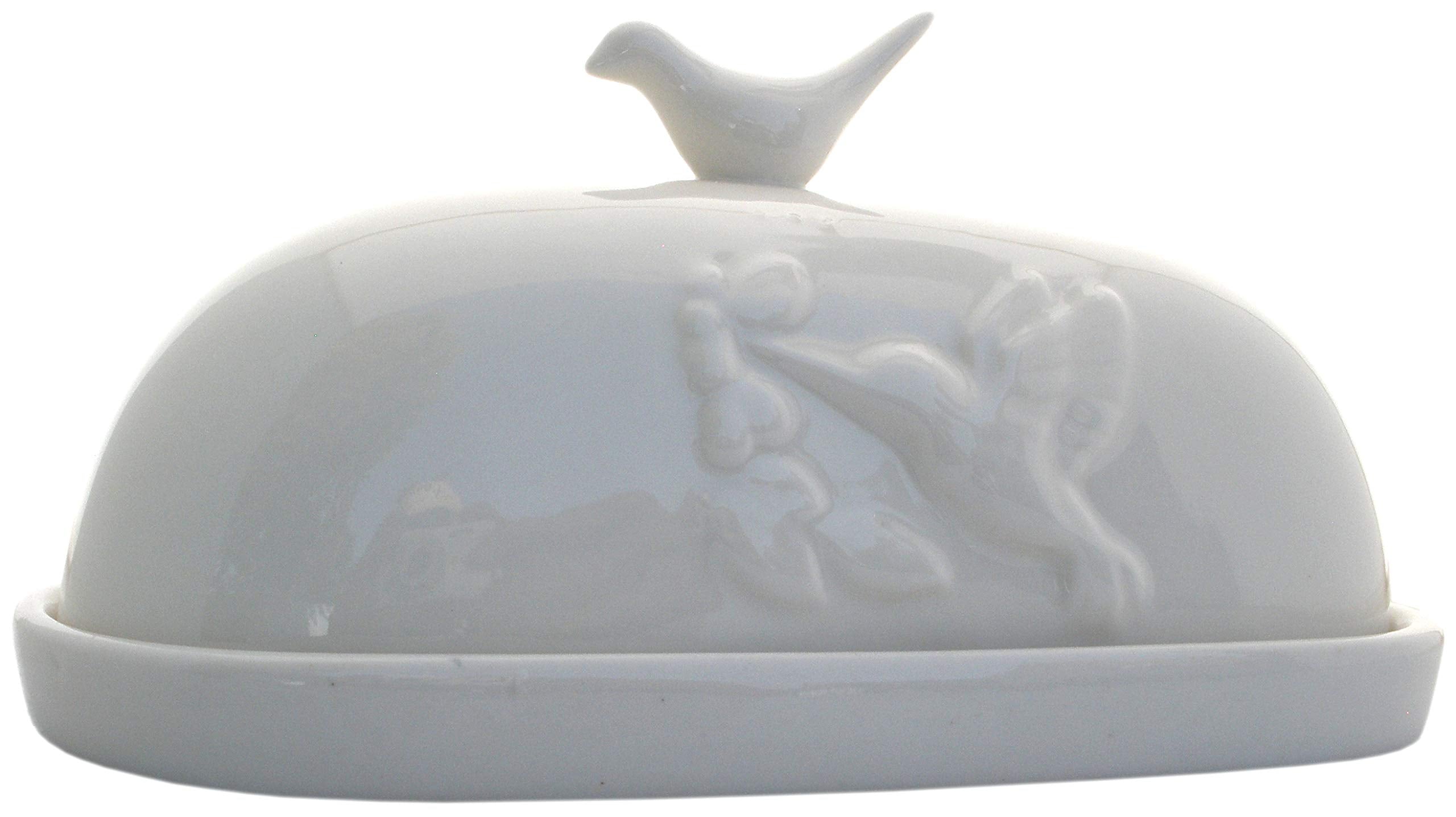 Jbk Pottery Hummingbird Butter Dish - White (Large Capacity) Fits East Or West Coast Butter! Large Enough To Hold 2 Sticks Of Bu